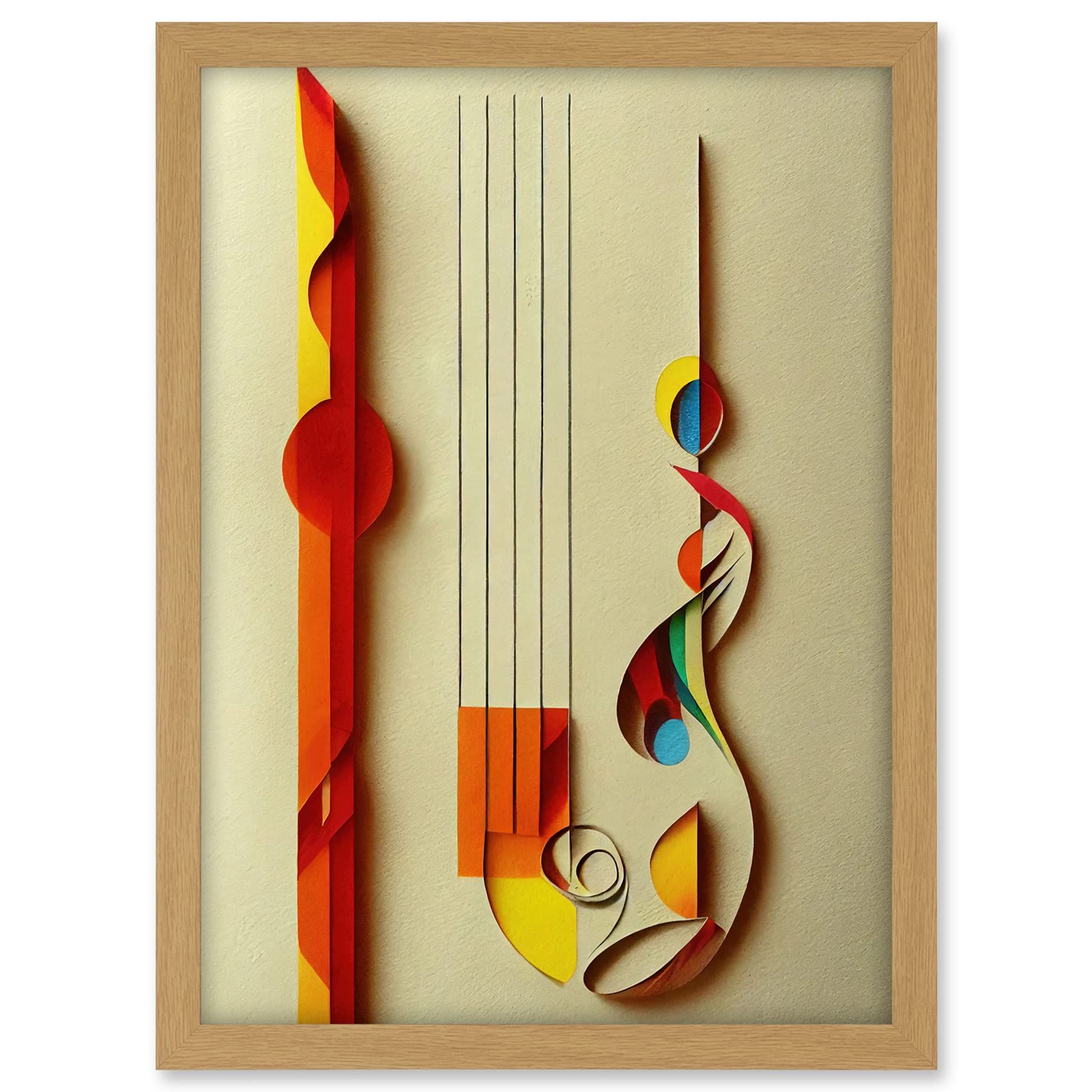 Wee Blue Coo Kandinsky Inspired Abstract Musical Symbol Clefs Music Yellow Turquoise Orange Artwork Framed A3 Wall Art Print
