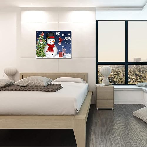 Miniatura 6 de Pintura de Navidad por números, pintura al óleo sobre lienzo, Let it Snow Winter Snowman Árbol de Navidad y regalos Kit de pintura azul por números
