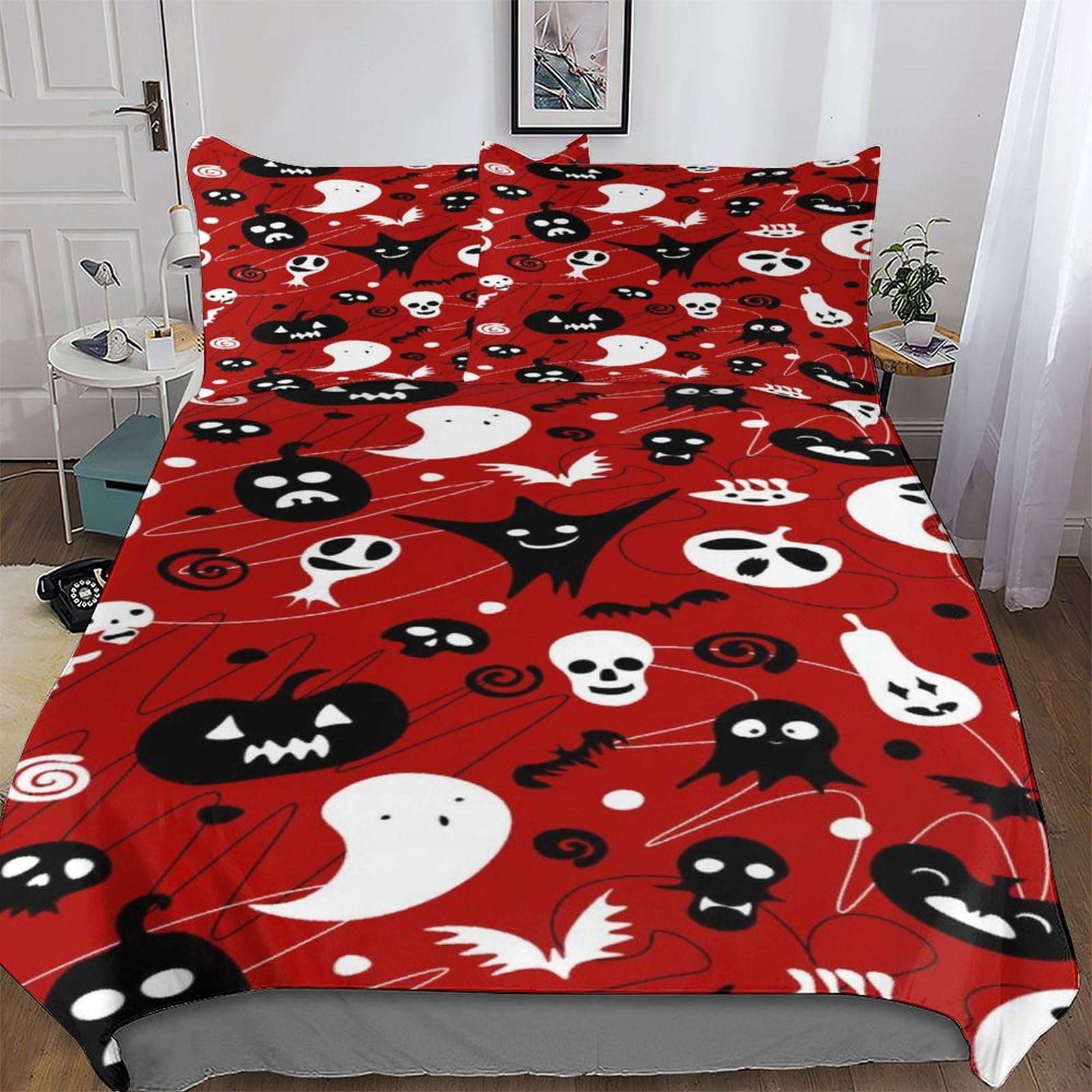 Housse de couette Halloween 220x240 pour cocooner en automne dans une parure de lit King en polyester