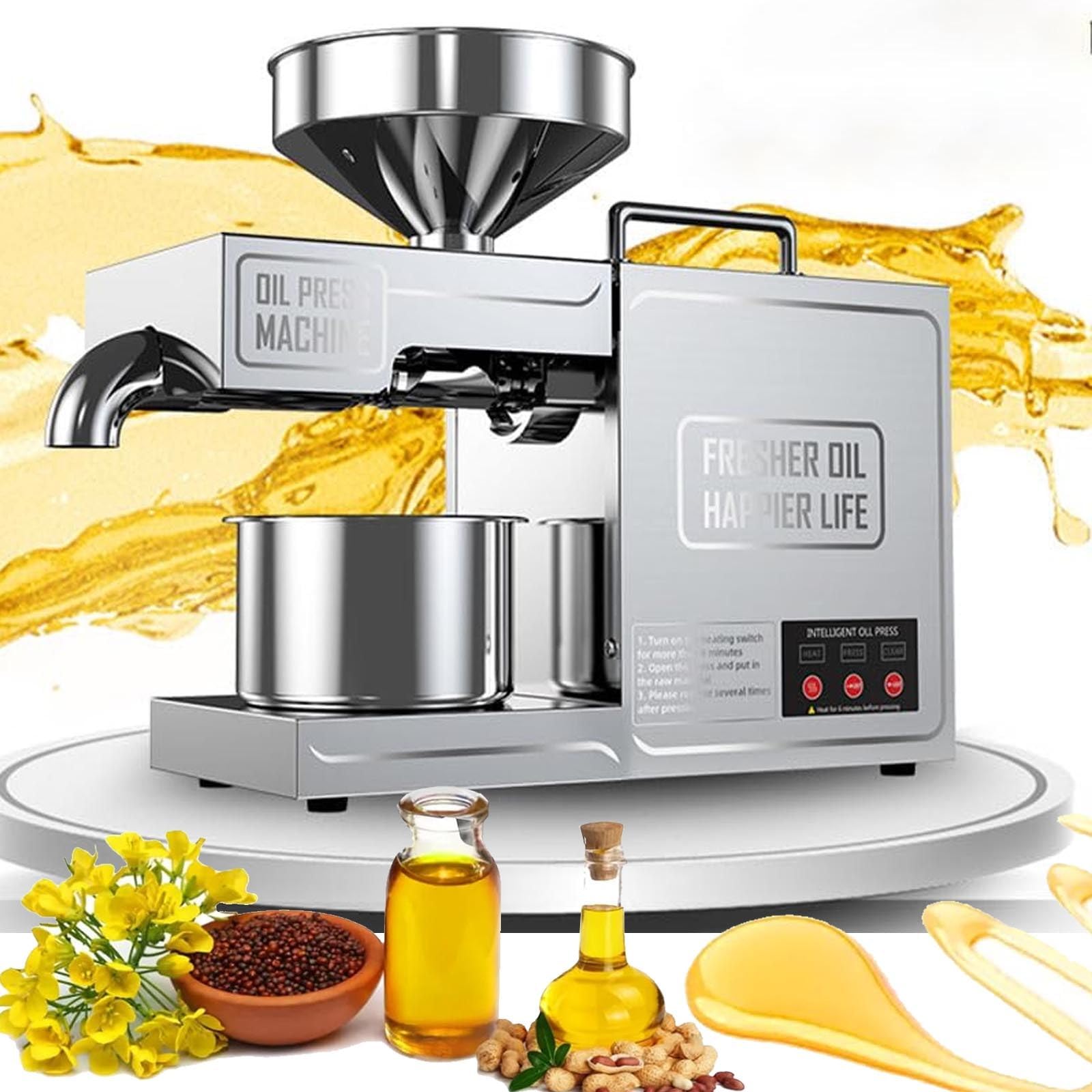 820w Digitalanzeige Haushalt KüChe-Home Commercial,Intelligente Elektrische öLpresse Aus Edelstahl,Familie öLextraktor-Gesunde öLpresse Maschine FüR Sonnennkerne Erdnuss Sesam Raps