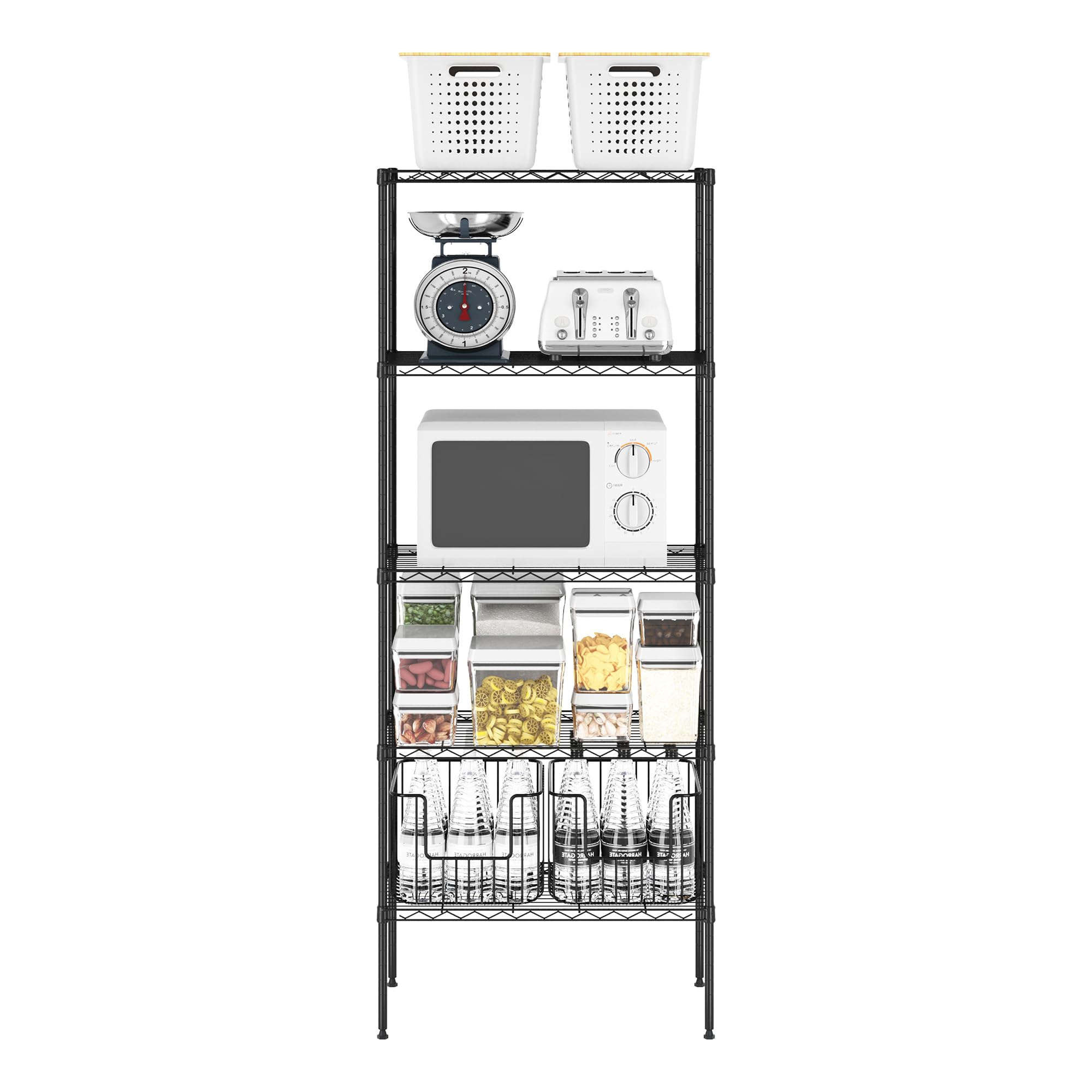 Furinno Wayar - Estante de Almacenamiento de Metal de 5 Niveles, 24 x 14 x 60, Color Negro