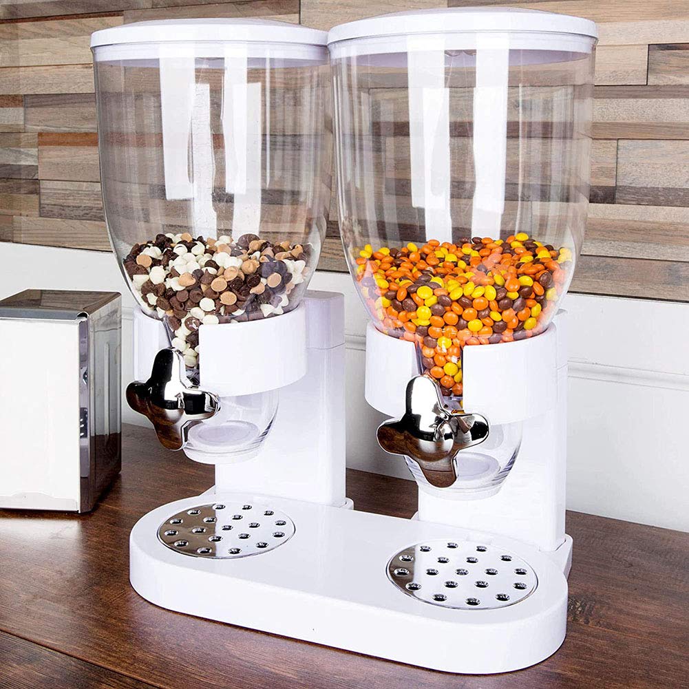 Li-HIM Dispensador de Cereal Doble 7L - Contenedor de Almacenamiento de Alimentos Secos - Recipiente de plástico, Mantiene los Alimentos Frescos - Ideal para el Control de la porción
