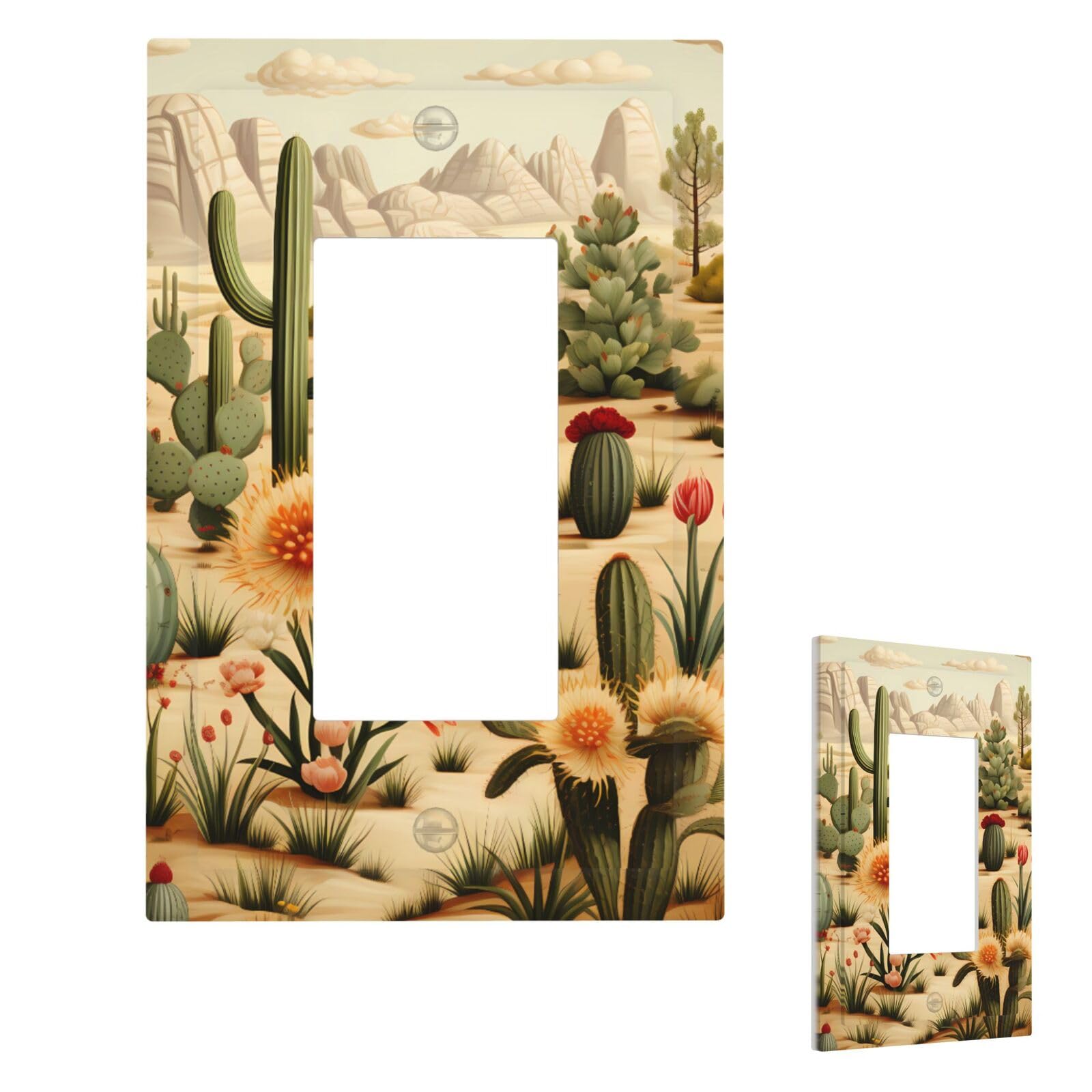 Cactus And Other Patterns Wall Plate Cover Modern Decorative 1 Gang Light Switch Cover Unbreakable Receptacle Outlet Covers For Living Room Bedroom Home Decor 1 Gang