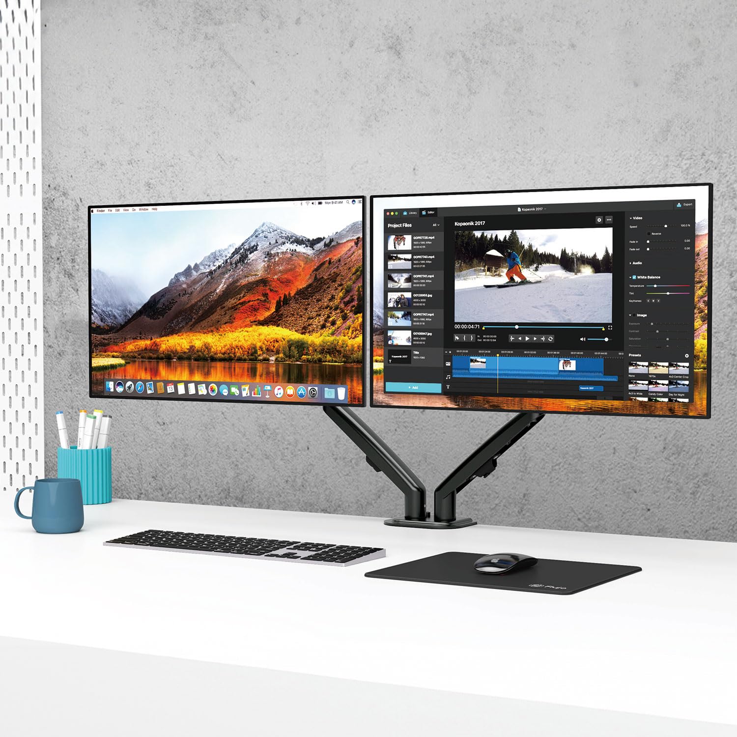 Maclean MC-861N 2-krotny uchwyt do monitora, uchwyt stołowy na 2 monitory ze sprężyną gazową, ramię monitora, uchwyt monitora od 13"-27" do 14 kg (2 x 7 kg) VESA 75 x 75 100 x 100 cm, czarny