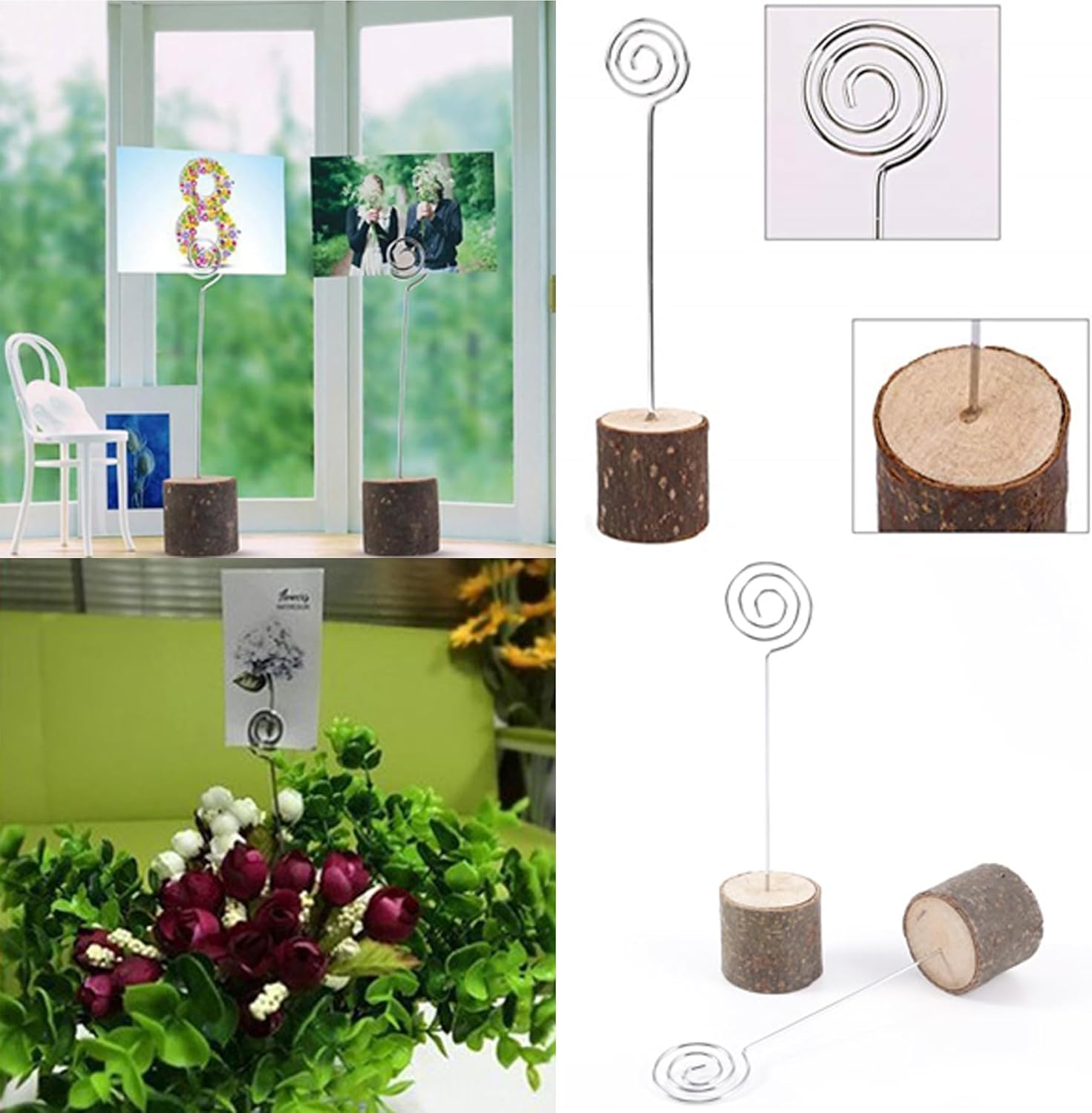 WOHENI Wood Place Card Holders, 10Pcs Rustic Wood Table Number Holders Stands, Name Cards Photo Holders for Wedding Party, Wedding Table Numbers