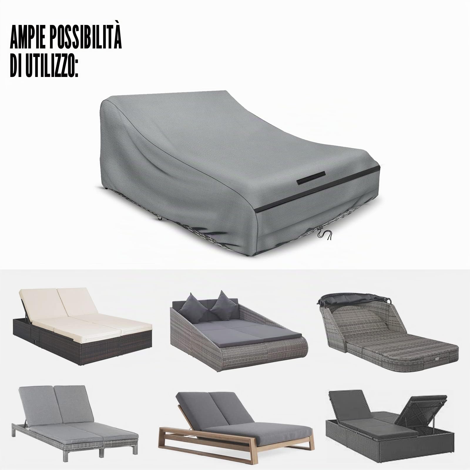 Schleuder Copri Lettino 2 Persone 210 x 160 x 35/75 cm Copertura 420D Doppia Lettino Esterna Impermeabile Doppio Lettino Sdraio Relax Lettino Giardino Copertura Protettiva Antivento Anti UV