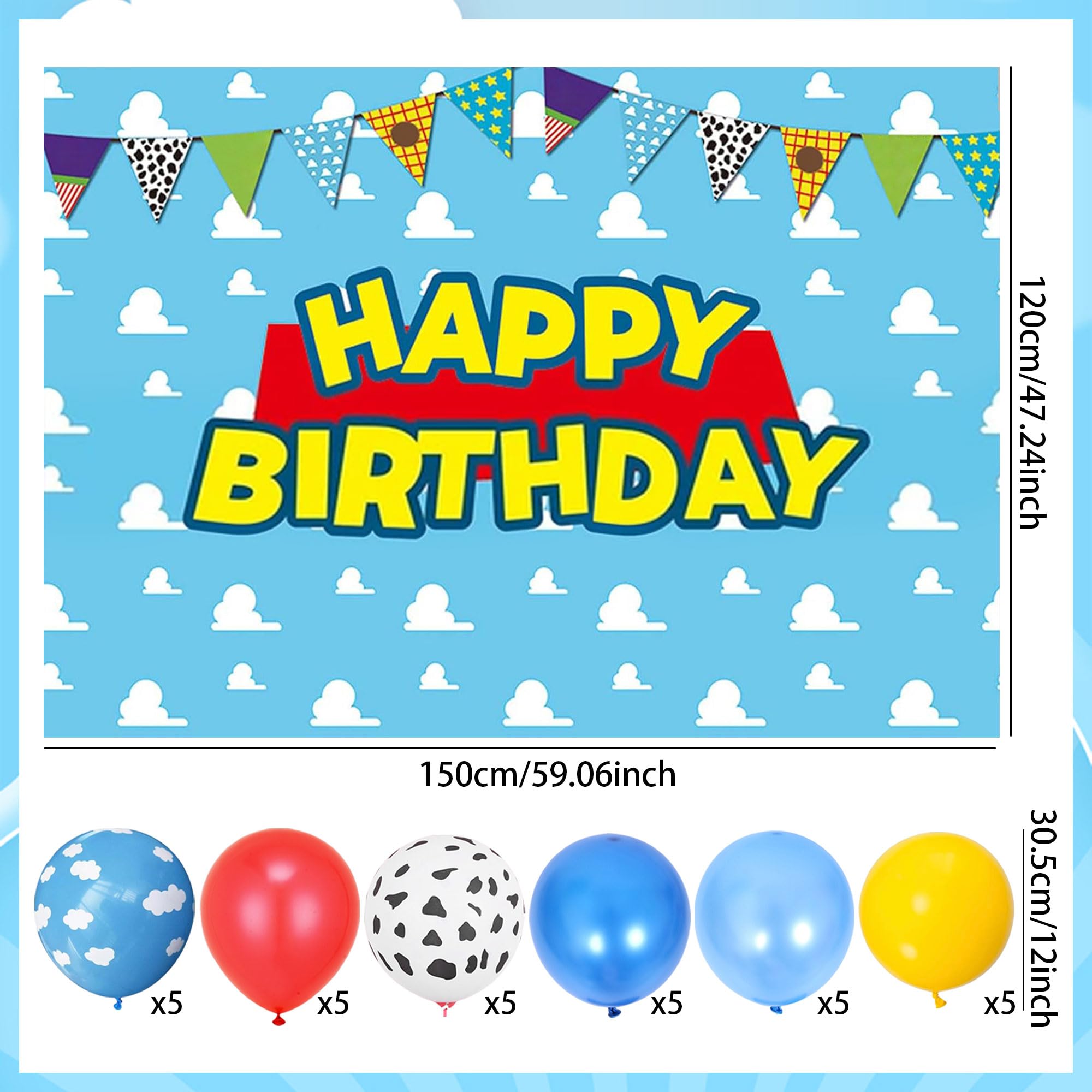 LaVenty Toy Birthday Party Banner Garland Backdrop Balloons Favors for Cowboy Decoration Birthday, Blue - Image 2