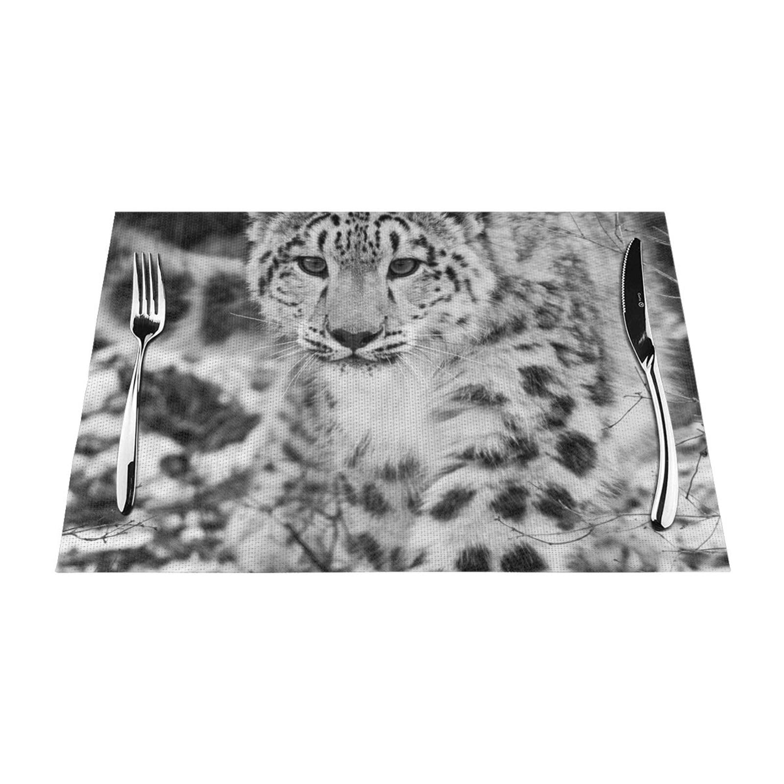 PVC Placemat Set of 4 PCS, 45x30 CM, Snow Leopard Printed Non-Slip Heat Resistant Place Mats for Kitchen Dining Table Indoor Outdoor