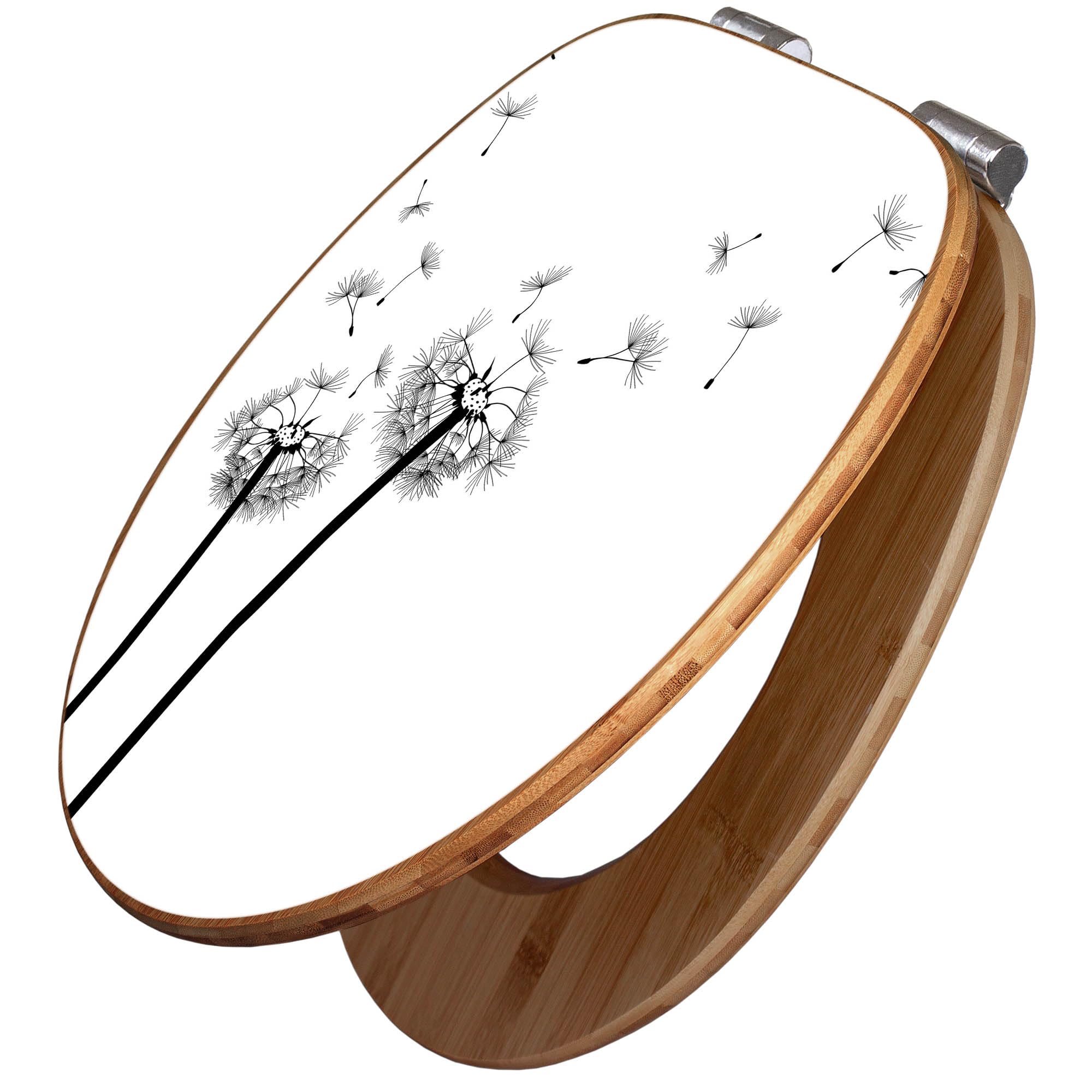 banjado Design WC Sitz Bambus Absenkautomatik 45,8x37,5cm - Toilettendeckel mit Absenkautomatik Holz - hochwertiger Bambus Klodeckel - WC-Sitz für gängigen Toiletten - Motiv Pusteblume 2