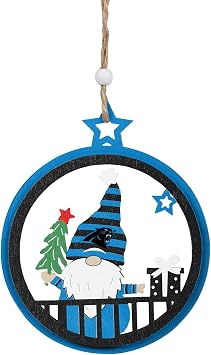 FOCO NFL Carolina Panthers Wooden Gnome Circle Ornament Officially Licensed Holiday Decoration