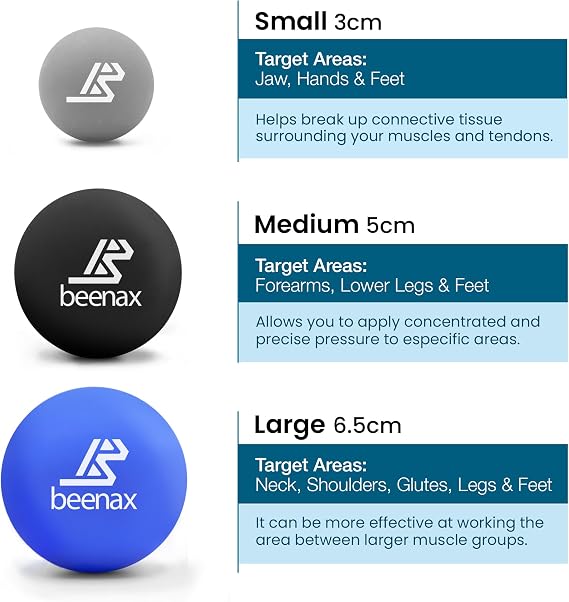 Beenax Lacrosse Massage Ball (Set of 3) - Trigger Point, Myofascial Release