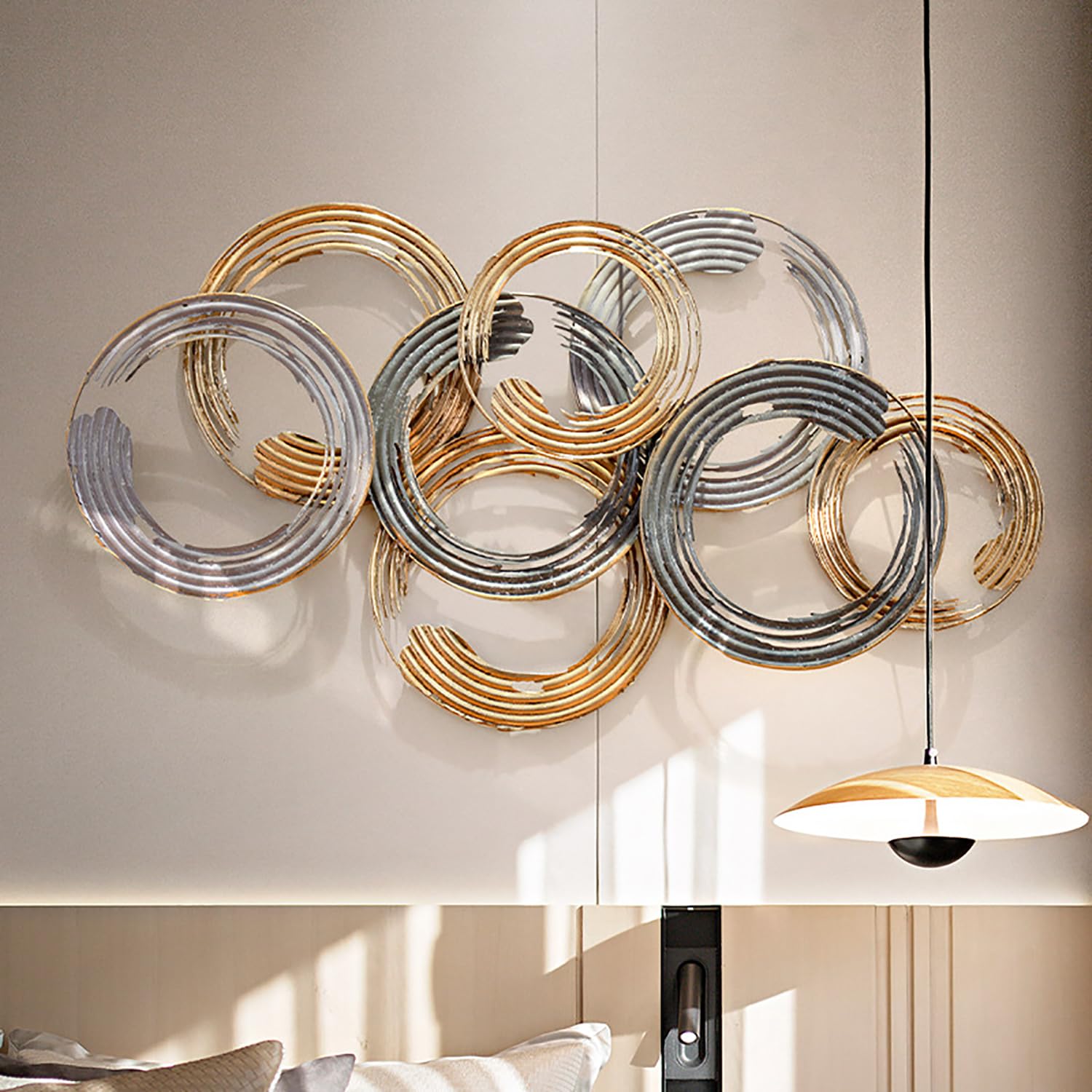 Decoración de Pared de Círculo de Metal,Esculturas de Pared Colgantes de Geometría Grande,Decoración de Pared de Arte Dorado Moderno para Familia,Sala de Estar,Comedor,Pasillo,Bar,Oficina