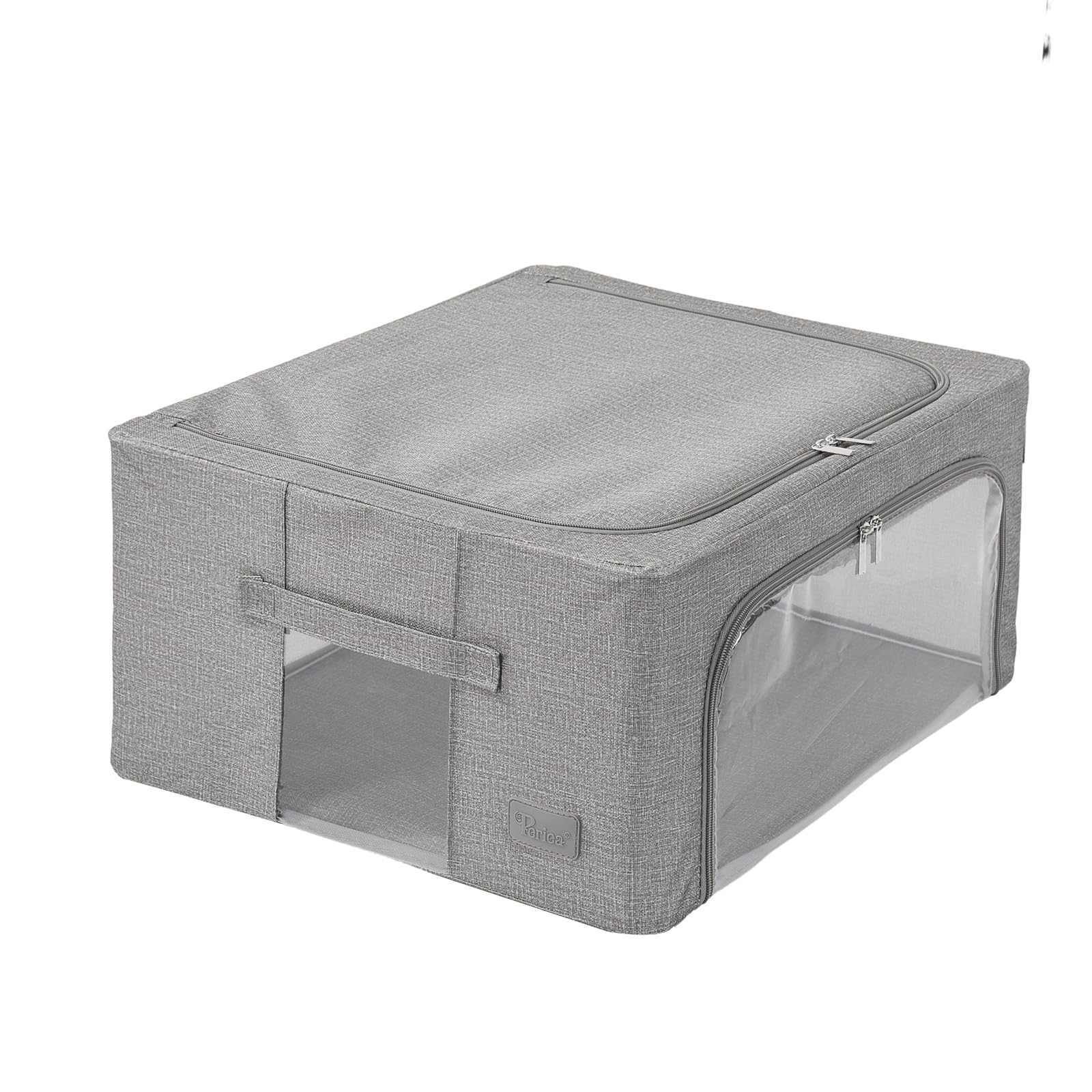 Periea ‘Beau’ Folding Collapsible Stackable Fabric Home Storage Boxes with Steel Frames (Grey Denim Effect, Medium) — image 1