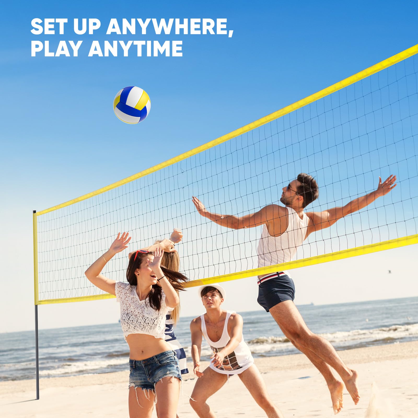 Outdoor Volleyballnetz Set, Höhenverstellbar, Tragbarer Beachvolleyball-Netz mit Ständer, Volleyball, Luftpumpe, Tragetasche