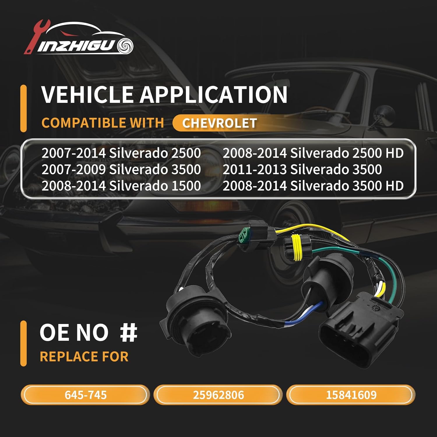 Heavy-Duty Headlight Wiring Harness 2PC for 2007-2014 Chevy Silverado 1500/2500HD/3500HD & GMC Sierra–LED Bulb Ready, Direct Replacement for OE# 645-745, 25962806, 15841609 by YINZHIGUO