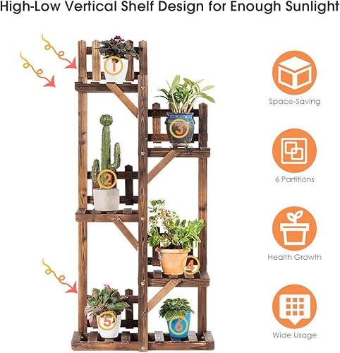 Miniatura 7 de S AFSTAR Soporte de madera para plantas, soporte para macetas de madera de abeto de 5 niveles, estante de exhibición de flores multiusos para sala