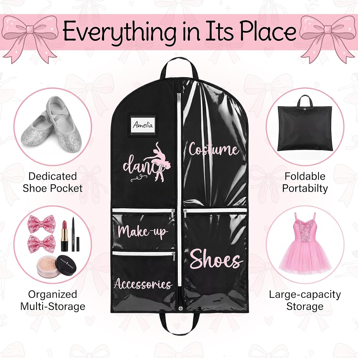 Klyyo 6 Pack 40'' Dance Costume Garment Bag for Dancers Foldable Pocket