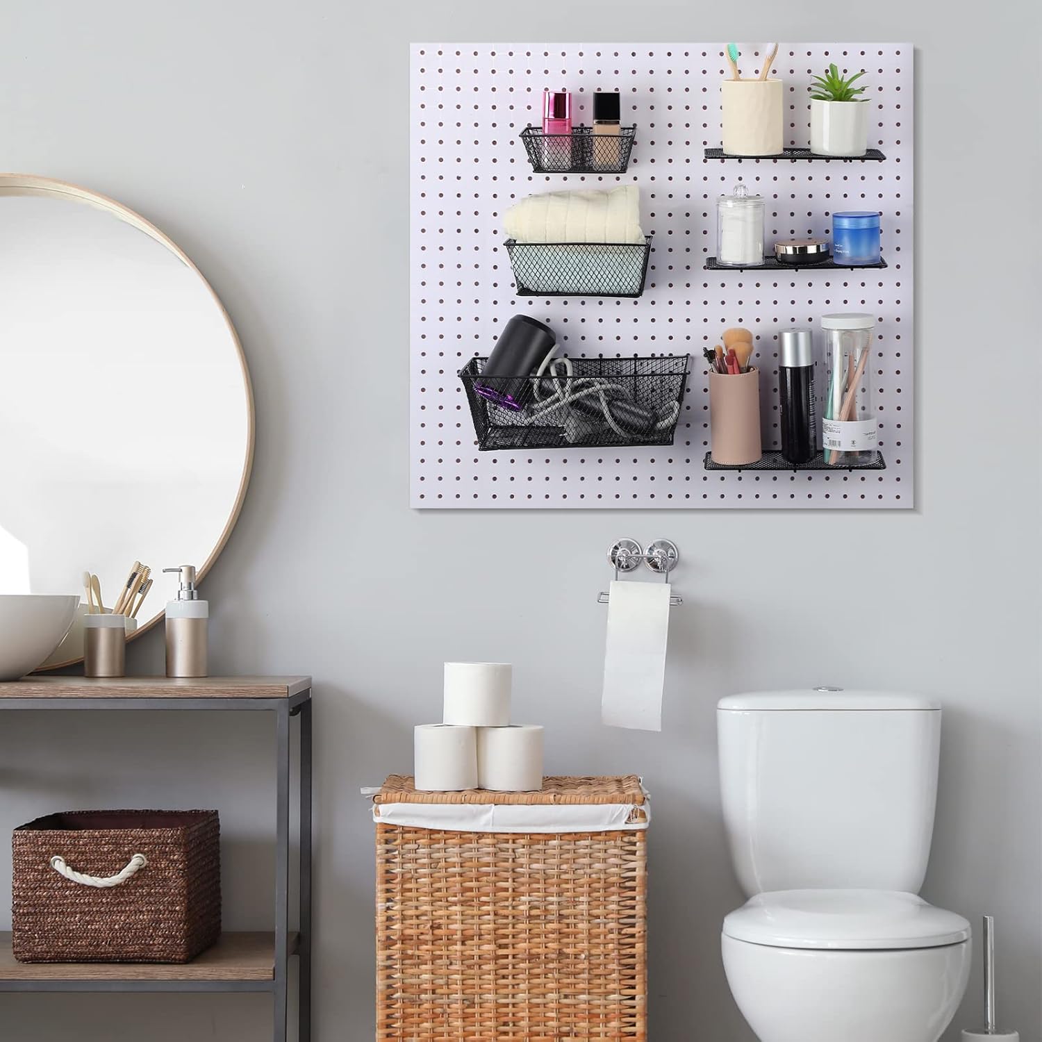 Sieral 6 Pieces Pegboard Baskets Wall Mount Wire Peg Board Baskets 3 Sizes Pegboard Accessories Slatwall Bins Basket Home Garage Hanging Organizer for Tools and Craft(Black)
