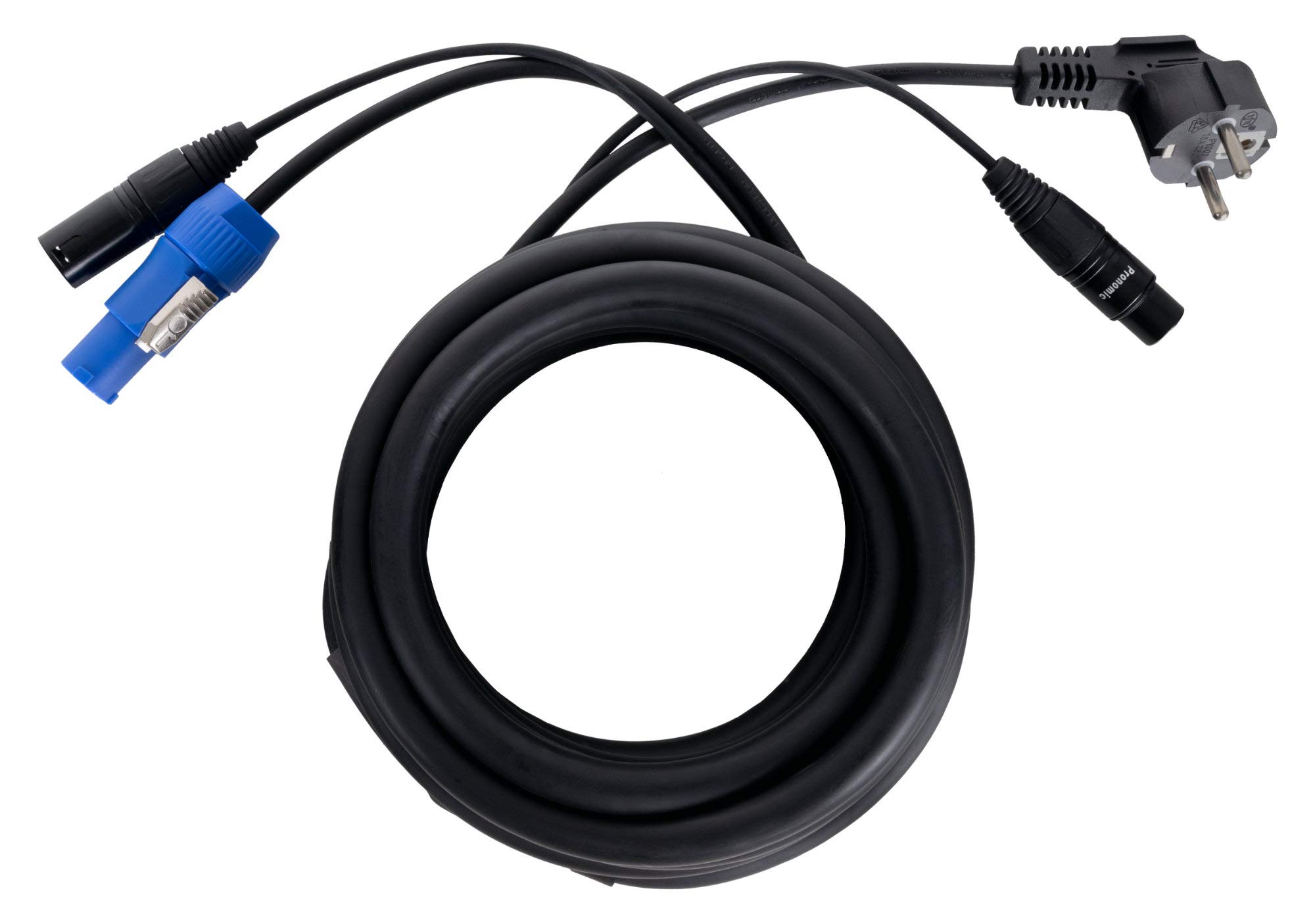 Pronomic Stage EUPPX-5 Hybridkabel Euro/Powerplug/XLR - Länge: 5 m - Kombi-Kabel für Aktiv-Lautsprecher - Stromversorgung und Signal in einem - Powercon/Schuko-kompatibel - schwarz