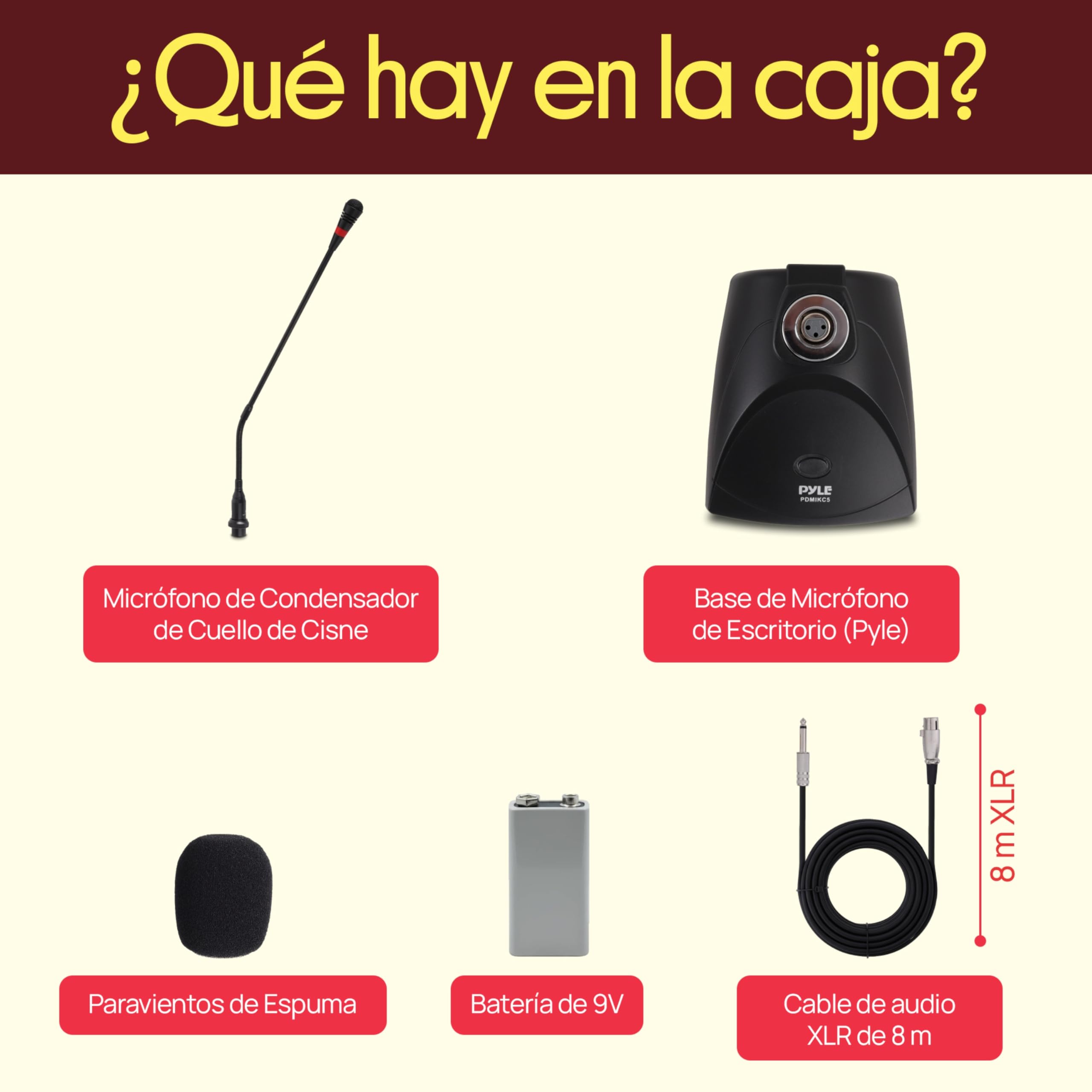 Pyle Micrófono Cuello Cisne, De Condensador, Mesa, Karaoke, Conferencias, Estudio, Cable de Sonido XLR a ¼