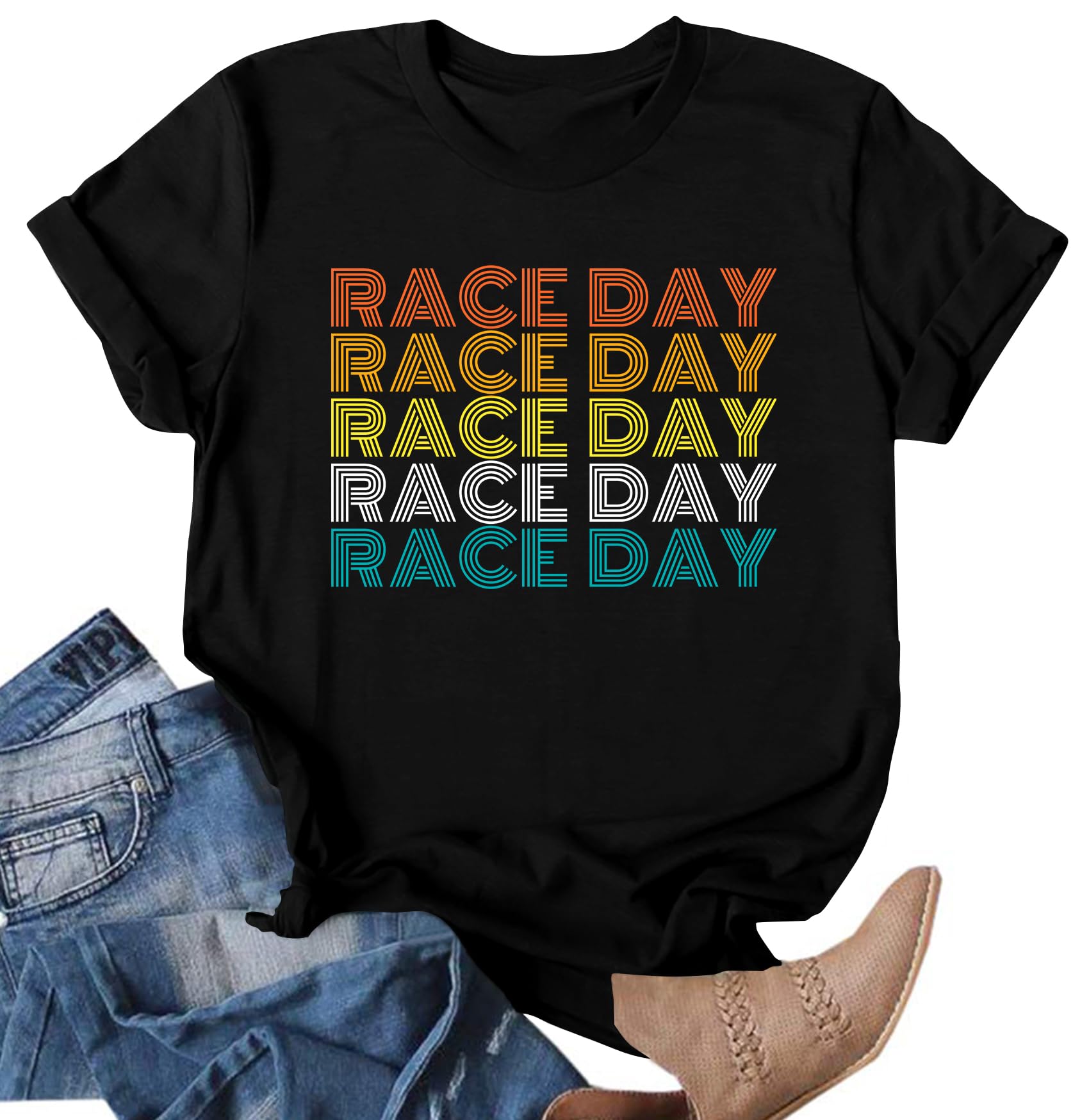 Womens Racing Shirt Race Day T-Shirt Racing Lover Tshirt Racing Gifts Tops Race Mom Short Sleeve Shirt