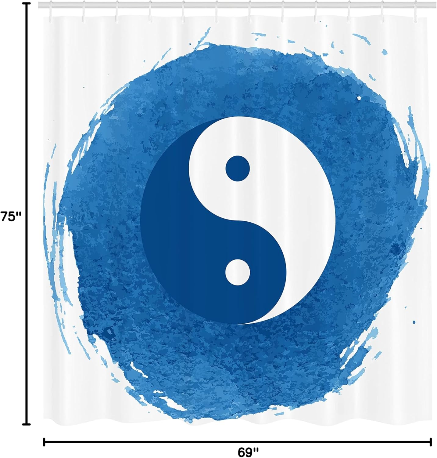 Ambesonne Ying Yang Shower Curtain, Classic Yin Yang Motif Brushstrokes Effect Circle Water Oceanic Design Aquatic Effect Yoga, Cloth Fabric Bathroom Decor Set with Hooks, 69" W x 75" L, Royal Blue