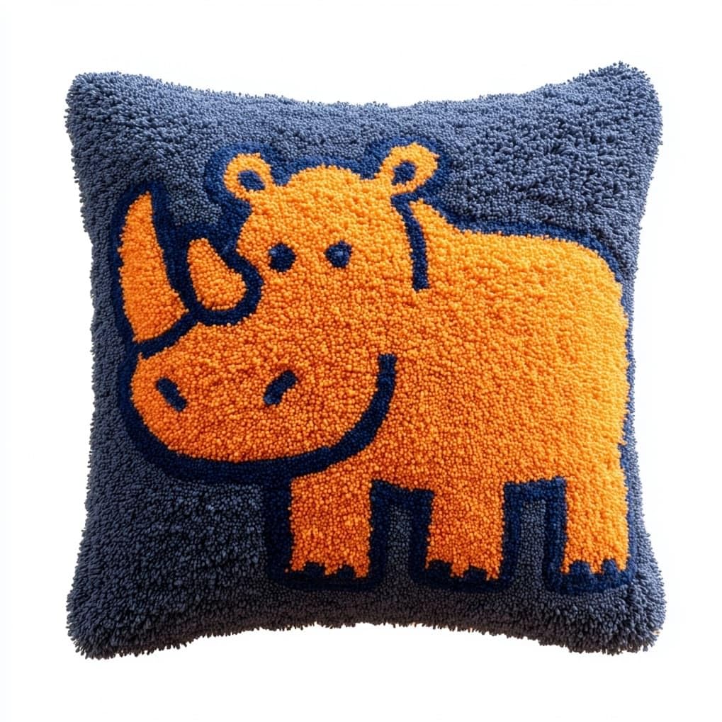 AxiangziK Latch Hook Pillow Kits 17x17in,Cute Rhinoceros