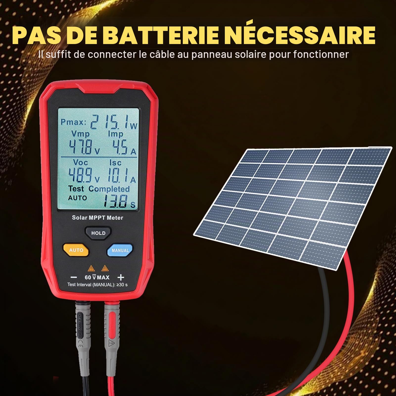 Buyweek Testeur de panneaux solaires 800 W Multimètre PV avec écran LCD, Compteur de puissance MPPT for panneaux solaires