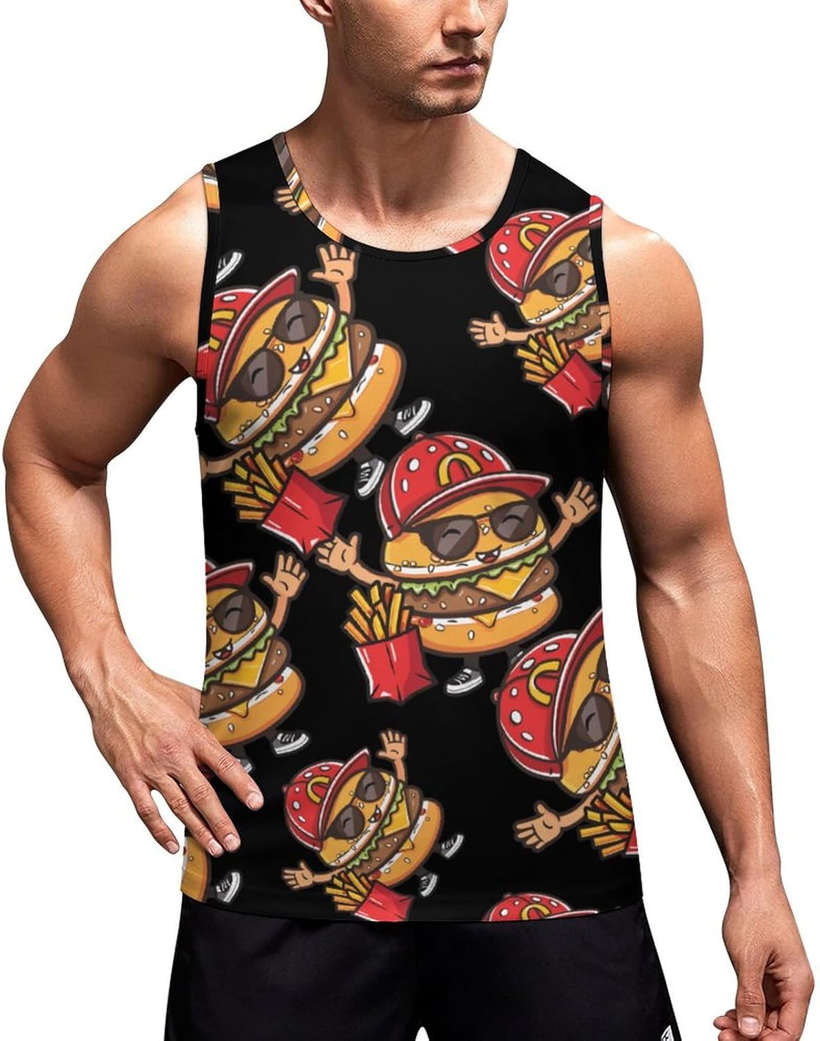 Hamburger Fries Fun Combo Snacks Men's Tank Top Sleeveless Muscle Shirts Vest Beach T Shirts for Workout Gym