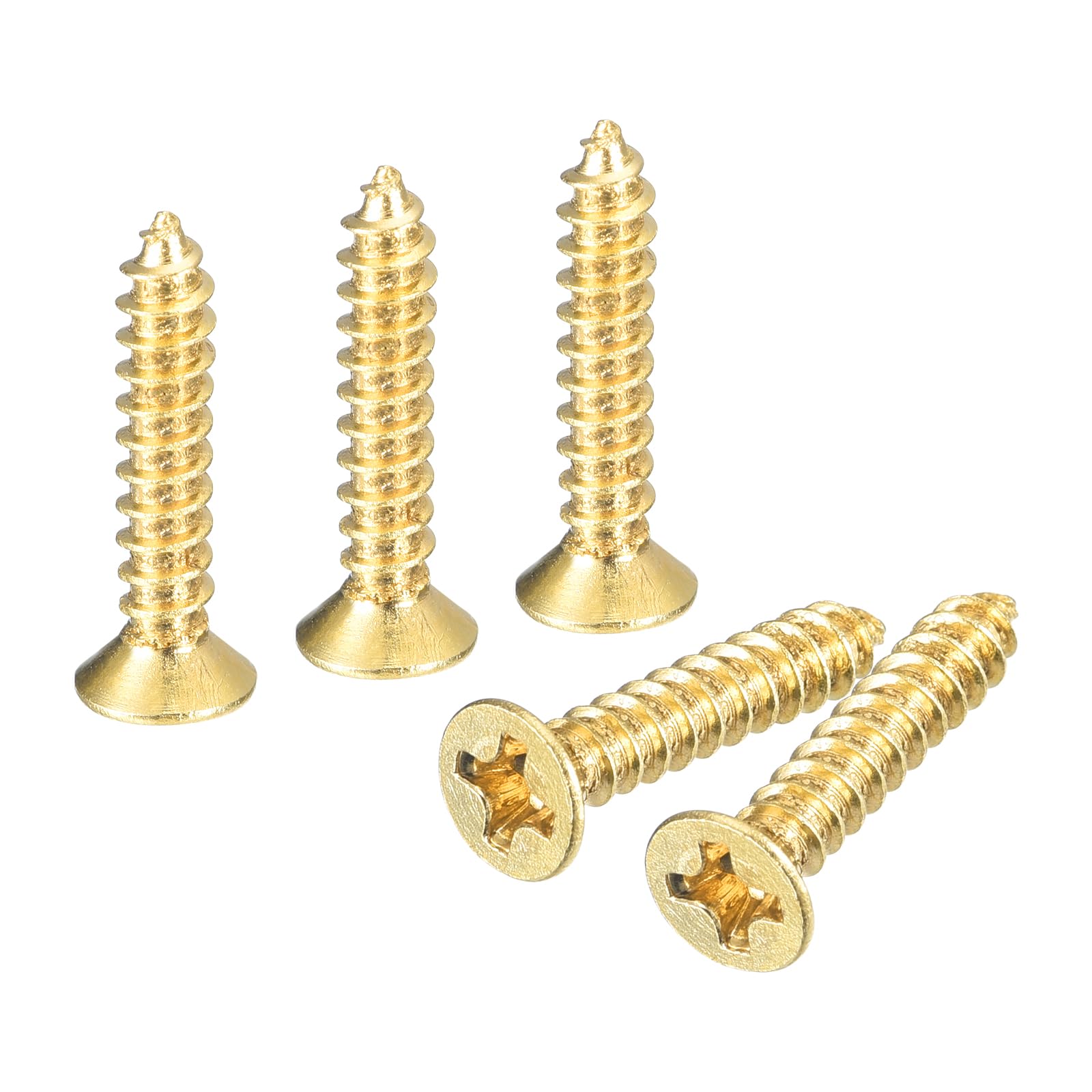 uxcell 60Pcs Brass Wood Screws, M3 x 16mm Phillips Flat Head Self Tapping Screw Woodworking Screw for Door Hinges, Wooden Furniture, Home Appliances