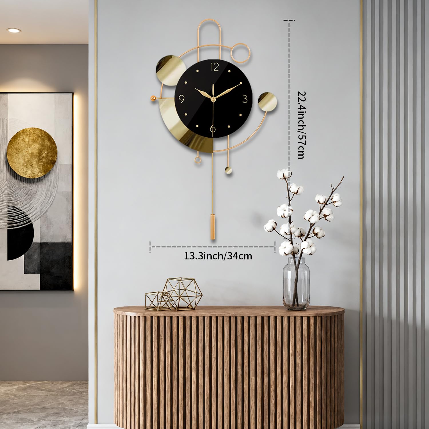 Reloj de pared con péndulo, silencioso, sin tictac, funciona con pilas, modernos relojes de pared grandes para sala de estar, dormitorio, granja, oficina, cocina, decoración de pared para el hogar