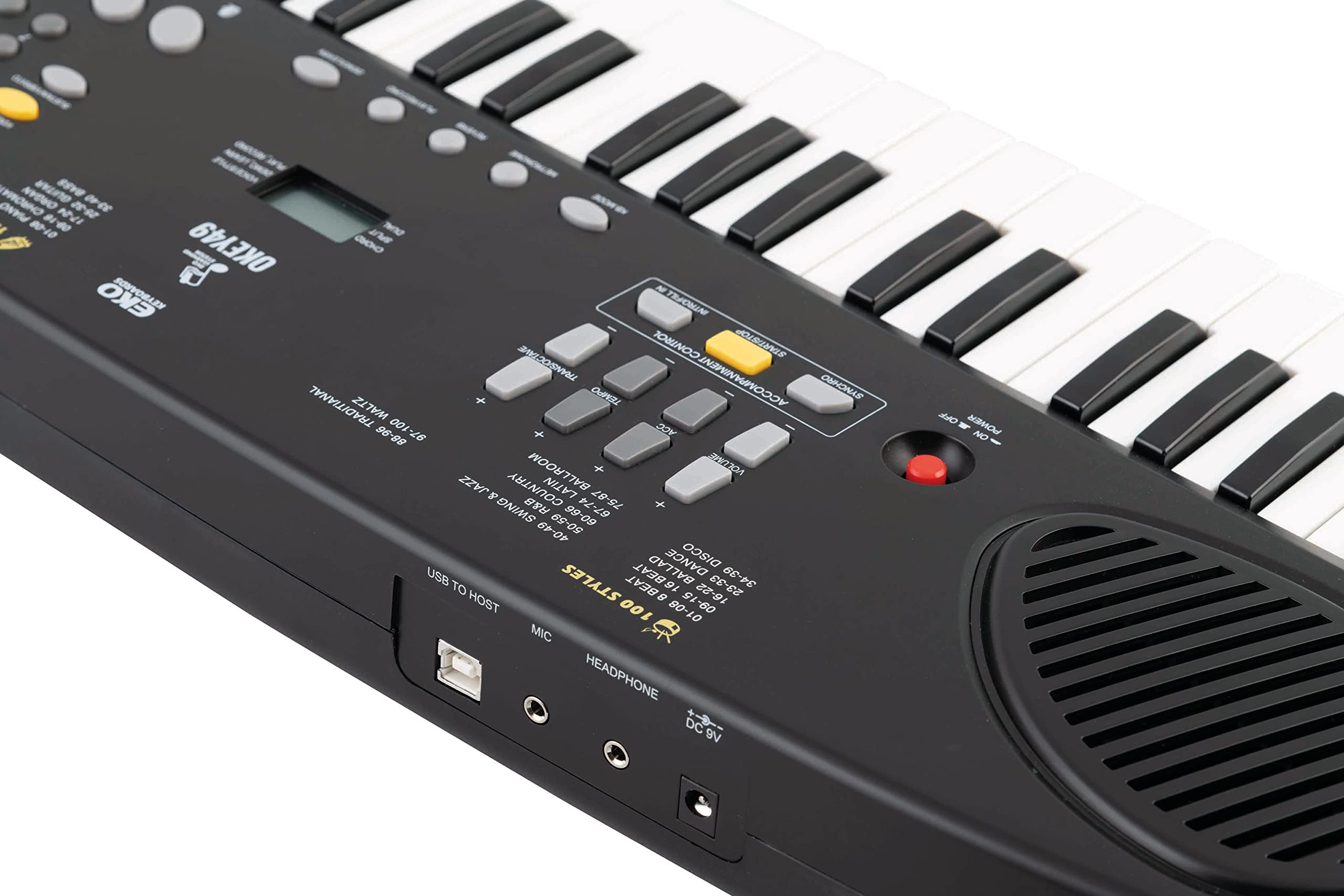 EKO Keyboards Okey - Teclado digital portátil de 49 teclas, 49 teclas, 49 teclas, mini 4 octavas, 129 sonidos, 100 estilos, compacto y ligero, ideal para la escuela secundaria, incluye estuche