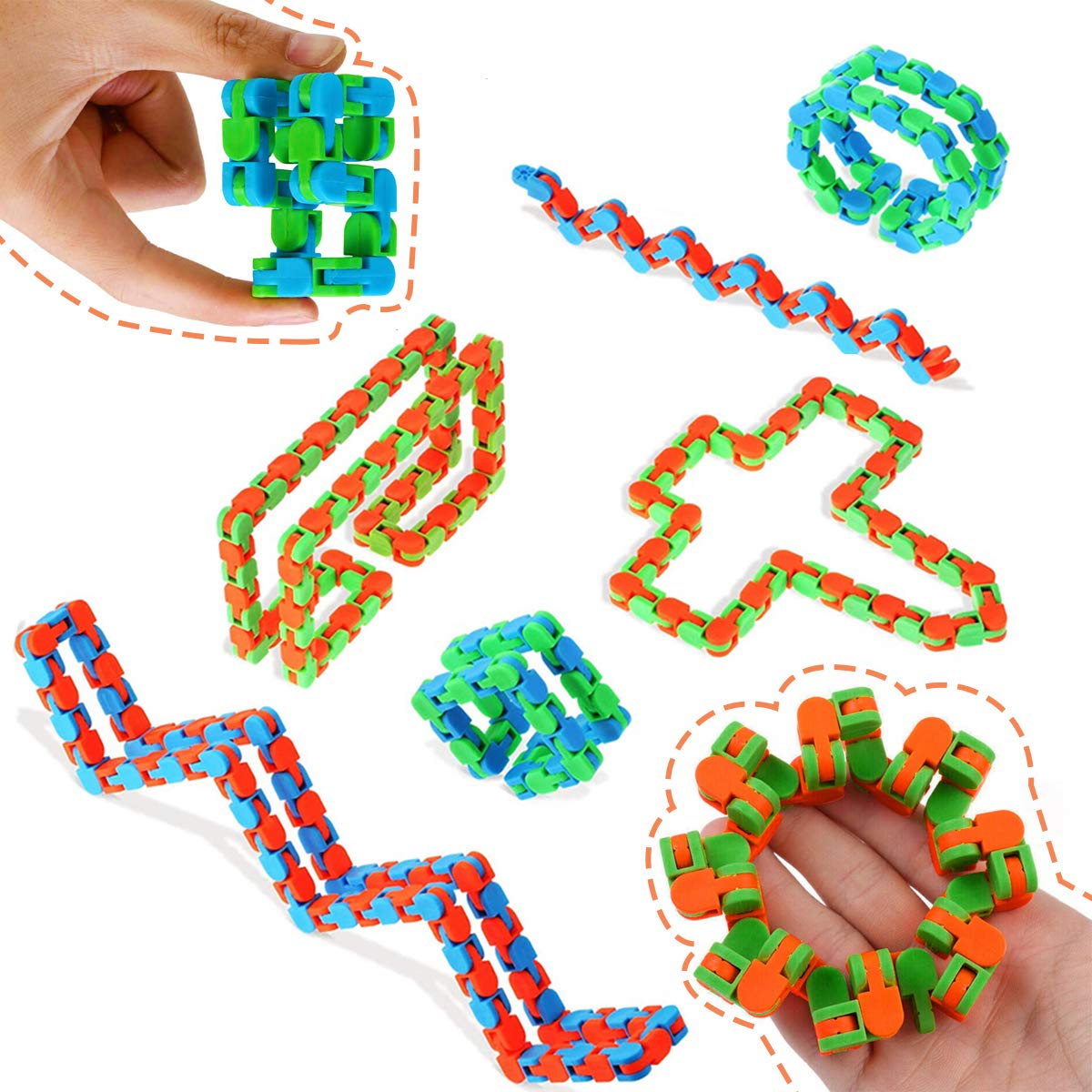 80Pcs Fidgets Bulks Wacky Tracks Fidget Toys Snap Fidgets Snake Click
