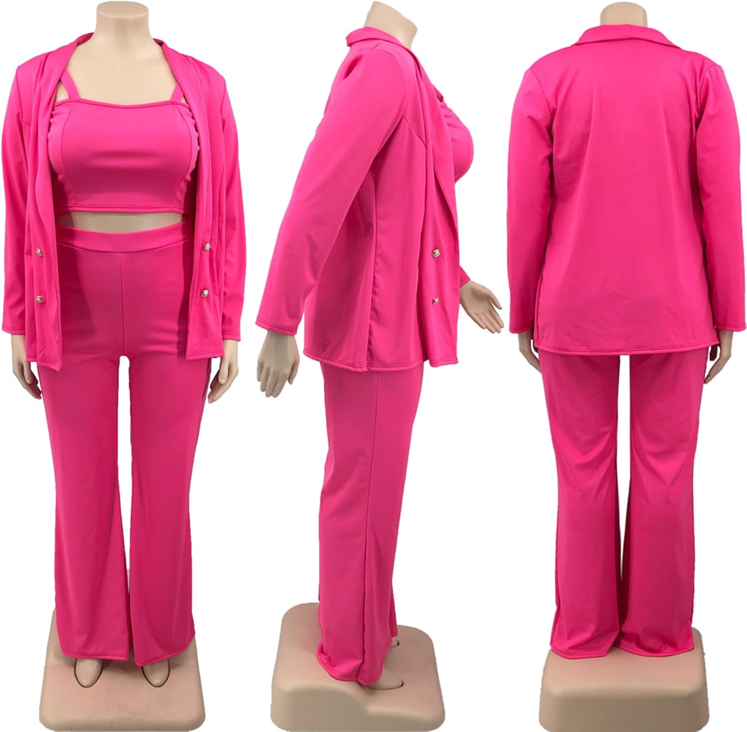 IyMoo Women Plus Size Pants Suits 3 Piece Set Long Sleeve Blazer Pants Suit Sets Dressy Business Casual Office Work Outfits - Image 4