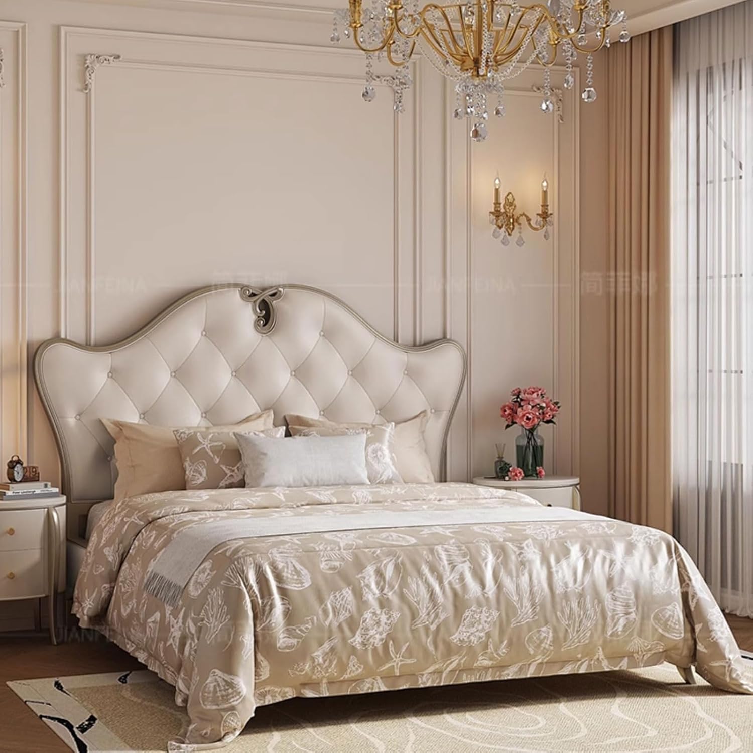 Luxury King Size Genuine Leather Wood Bed Thick Padded Headboard with Headboard and Lift Up Storage Wooden Slats Support No Box Spring Needed Noise Free