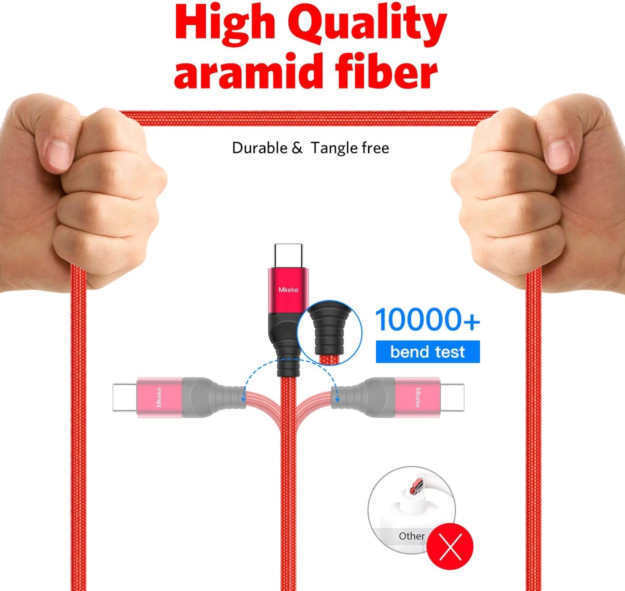 Mkeke USB C Cable, Fast Charging USB Type C Cable,USB-A to USB-C Cable 3Pack(1/1.5/1.8M) Nylon Braided…