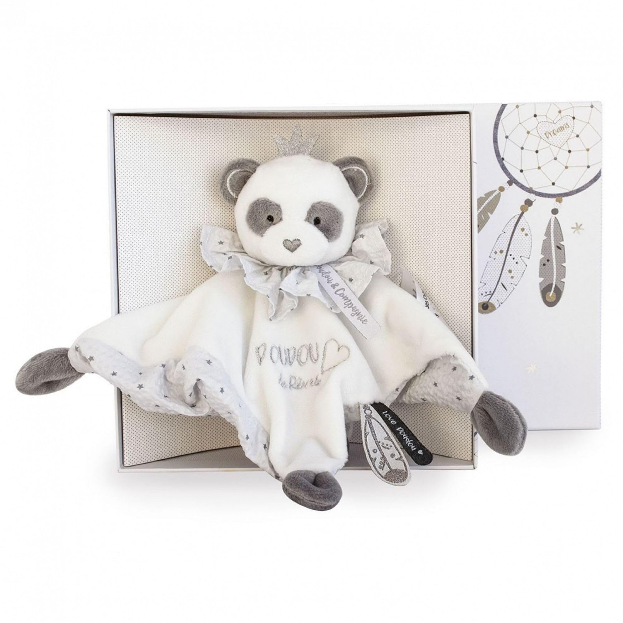 Doudou plat Panda Attrape-rêve Doudou et Compagnie 20 cm Gris