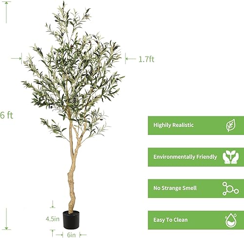 Miniatura 9 de Realead Árbol de olivo artificial de 7 pies (82 pulgadas), planta de olivo sintético alto, árbol de seda de olivo falso en maceta con ramas y
