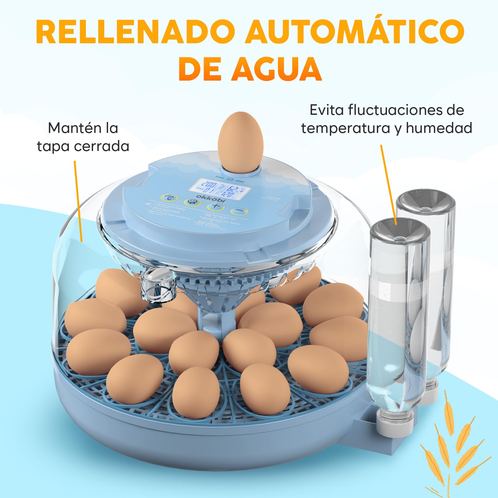 Incubadora de Huevos Automática 18 Huevos – Incubadora con Giro Automático, Control de Humedad, Botellas de Agua, Ventilación, Vista 360° y Luz para Revisar Huevos | Alarma de temperatura con ventilador interno, mire-huevo incorporado, vista de 360 grados