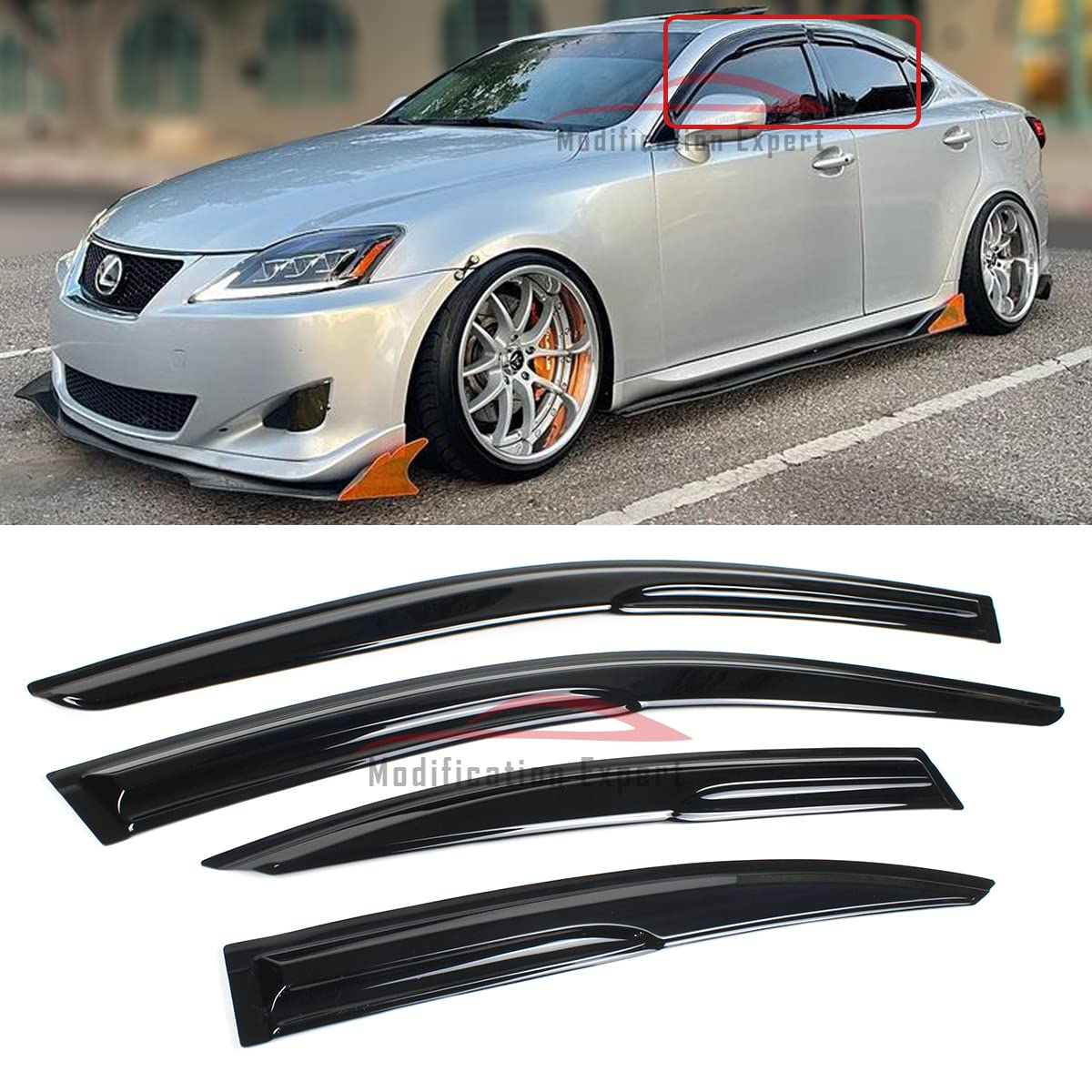 Fits for 2006-2013 Lexus IS250 IS350 is F 4 Door Sedan JDM 3D Wavy Mugen Style Window Visors Rain Guards Deflectors