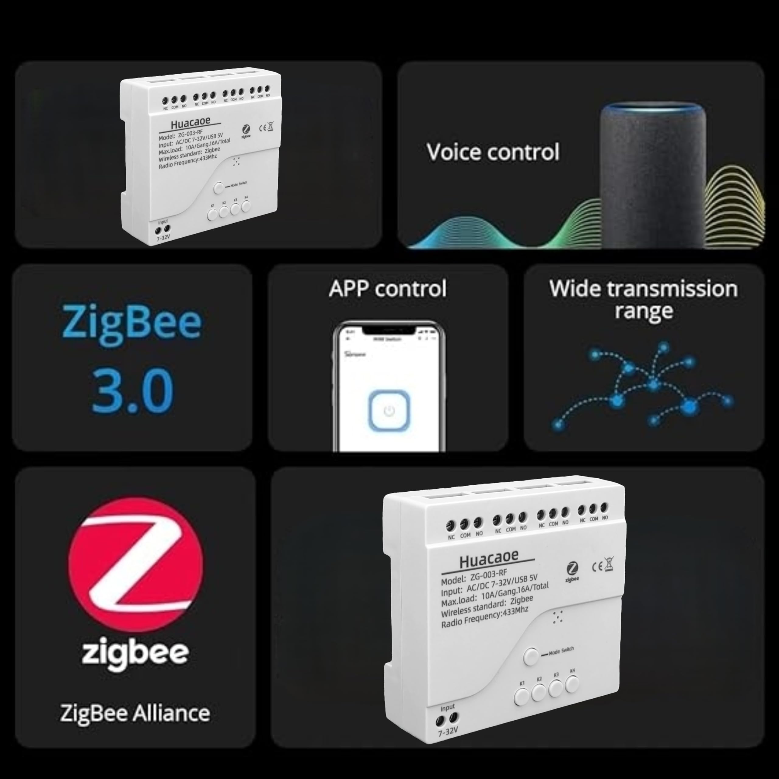 Zigbee 4CH DC7-32V USB 5V modulo interruttore relè intelligente, telecomando senza fili APP con modalità Inching/Self-Lock/Interlock, funziona con Tuya Zigbee Gateway, Alexa, Google Home (richiesto