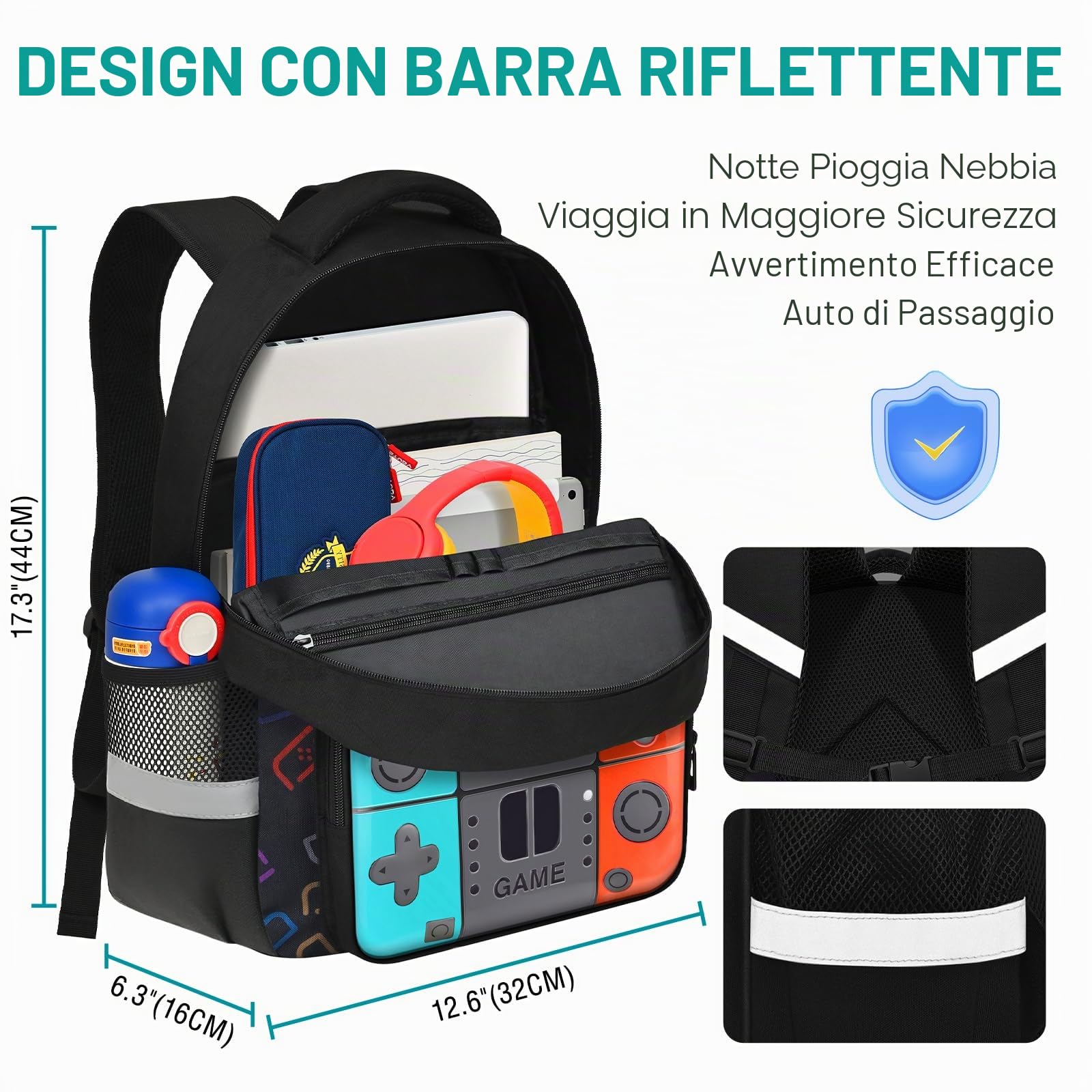 Beaulyn School Backpack For Boys,Kids Gamer School Bag For Elementary Middle Primary Student,17″Video Game Rucksack For Laptop