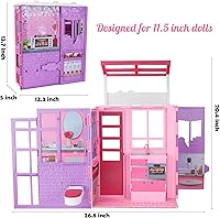 Vista 2 de Casa de muñecas para muñecas de 11.5 pulgadas, casa de muñecas plegable de 2 pisos con 37 piezas de muebles y accesorios, casa de juegos con casa