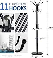 Vista 3 de Kertnic Perchero moderno independiente con base de mármol natural y marco de metal resistente, 11 ganchos árbol de vestíbulo para chaquetas