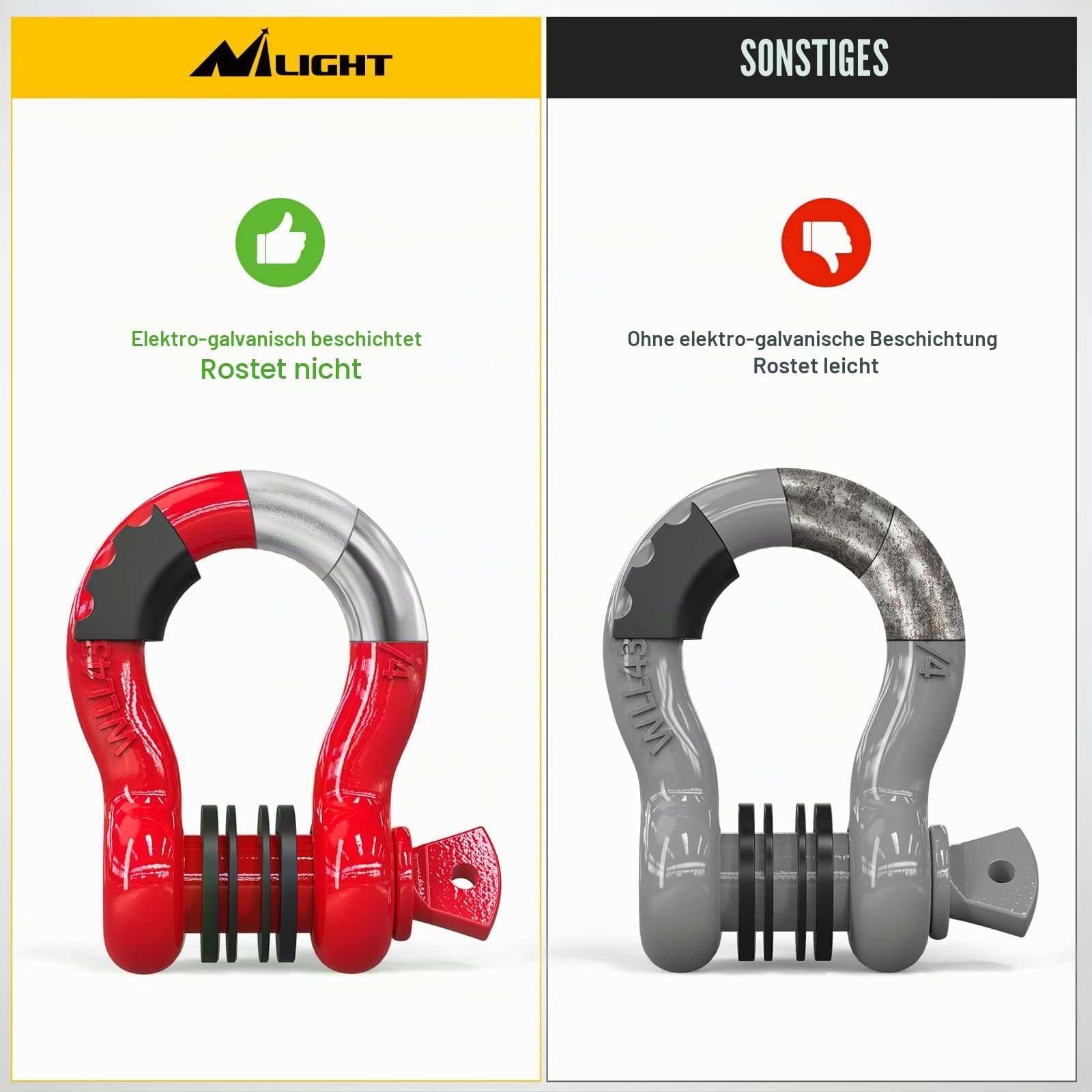 Nilight 90053B D-Ring-Schäkel, 4,75 Tonnen Kapazität mit 2,2 cm Stift, robuster Off-Road-Bügelschäkel mit Isolatoren und Unterlegscheiben-Kit für Jeep, LKW, Fahrzeug, Rot (90053B)