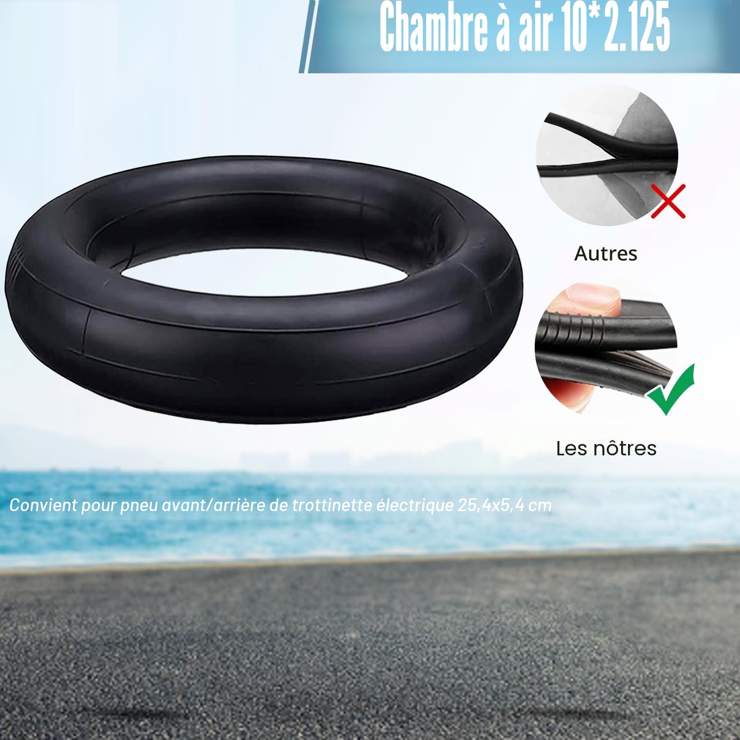 OUXI Pneu Trotinette Electrique 10x2.125,Chambre a air 10x2.125 et Pneu Extérieur pour Trottinette Électrique Avant/Arrière,10 Pouce Intérieur Pneus Double Épaisseur Anti-Perforation Caoutchouc Pneus