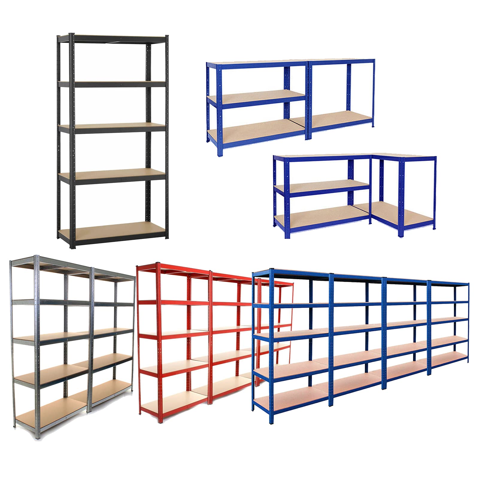 DayPlus Heavy Duty 5 Tier Garage Shelving Units Metal Storage Shelves Shed Utility Rack,175KG Per Shelf, Height Adjustable and Free Assembling (180x90x40cm, Red)