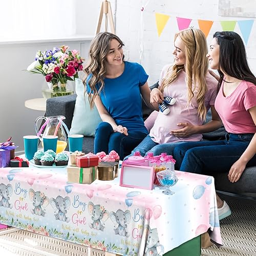 Miniatura 3 de 3 manteles de revelación de género, mantel de revelación de género para niño o niña, decoración de fiesta de elefante azul y rosa, funda desechable