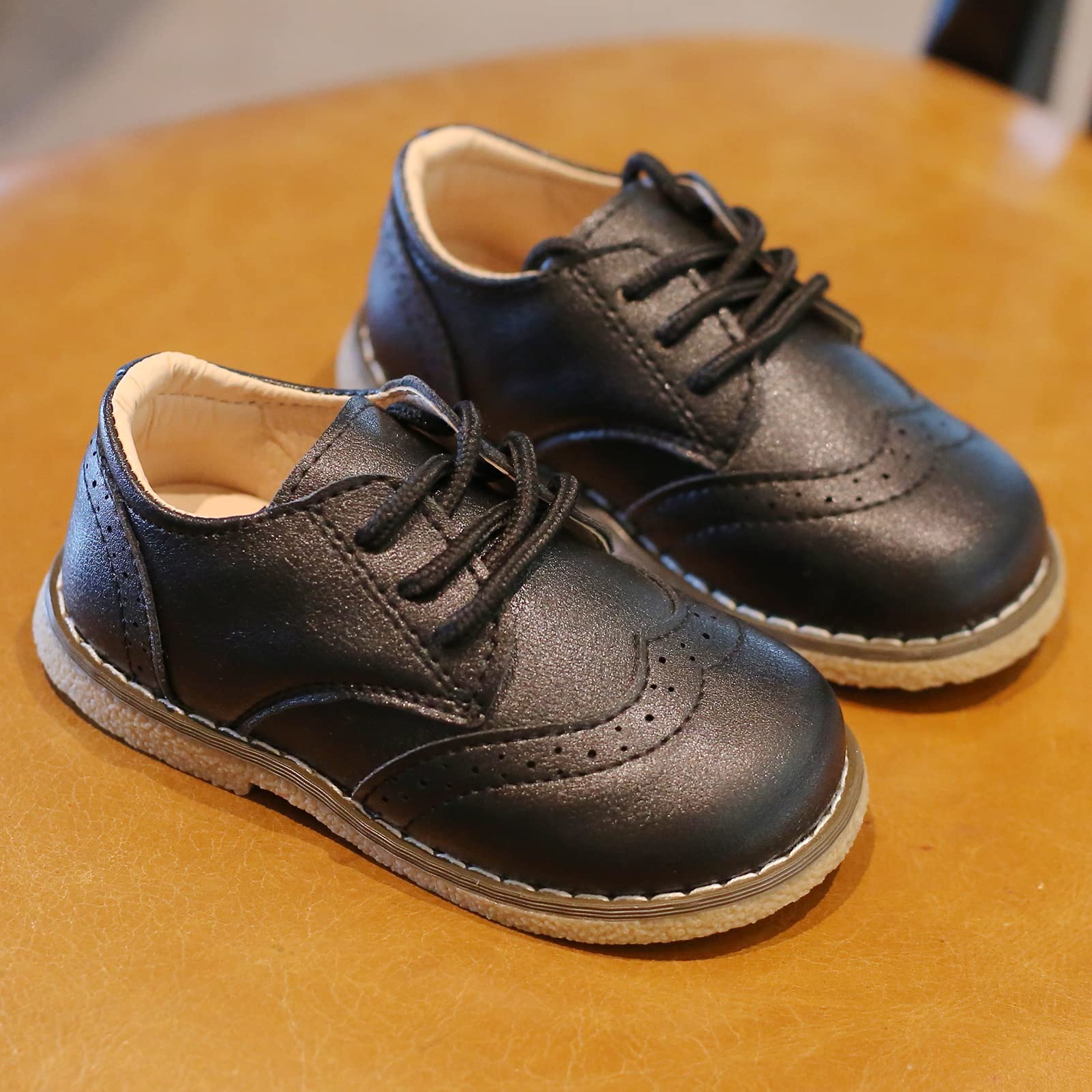 Panegy Zapatos de bebé niña de PU cuero zapatos con cordones bajos elegantes ligeros zapatos brogue casual con suela morbida para suela fiesta boda