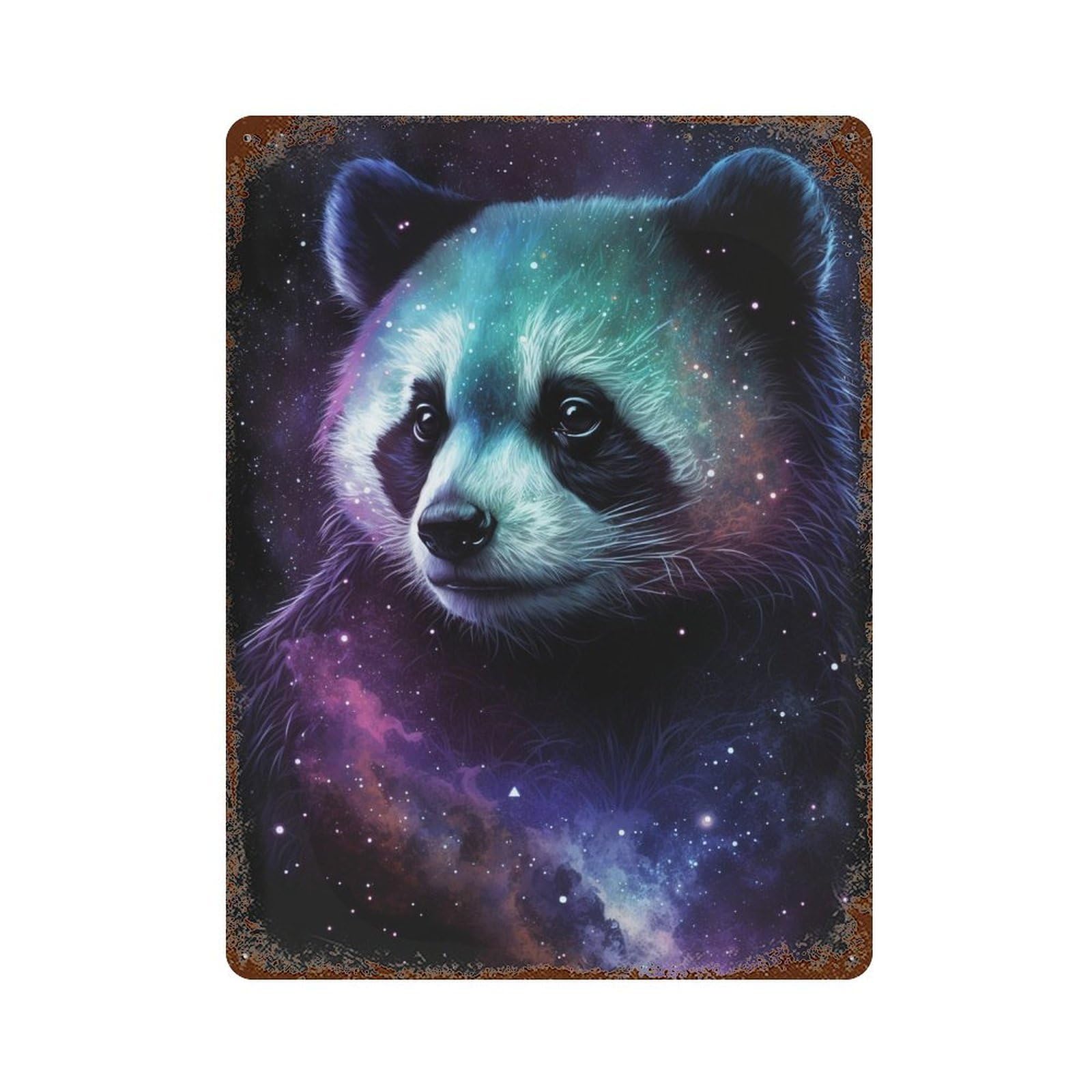 Garage Style Cosmic Panda Art Print-6 Distressed Metal Wall Sign 15.7"x11.8", Rustic Home Decor for Bar And Workshop